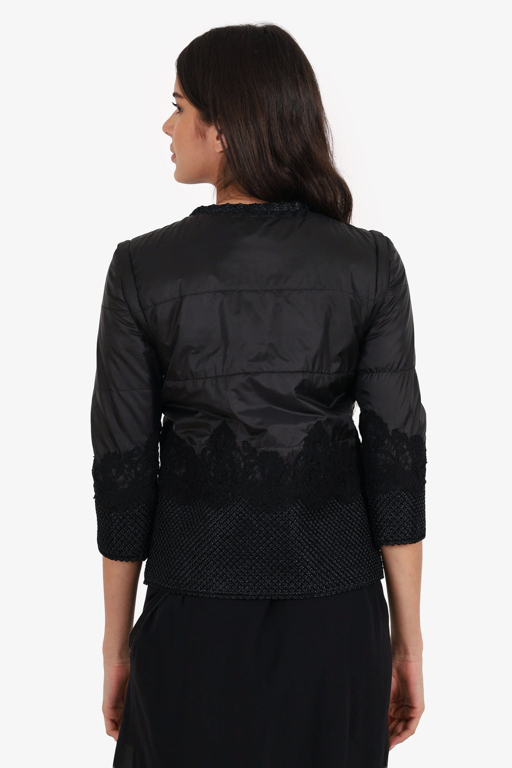 Ermanno Scervino Black Quilted Embroidered Padded Jacket With Detachable Sleeve Size 38