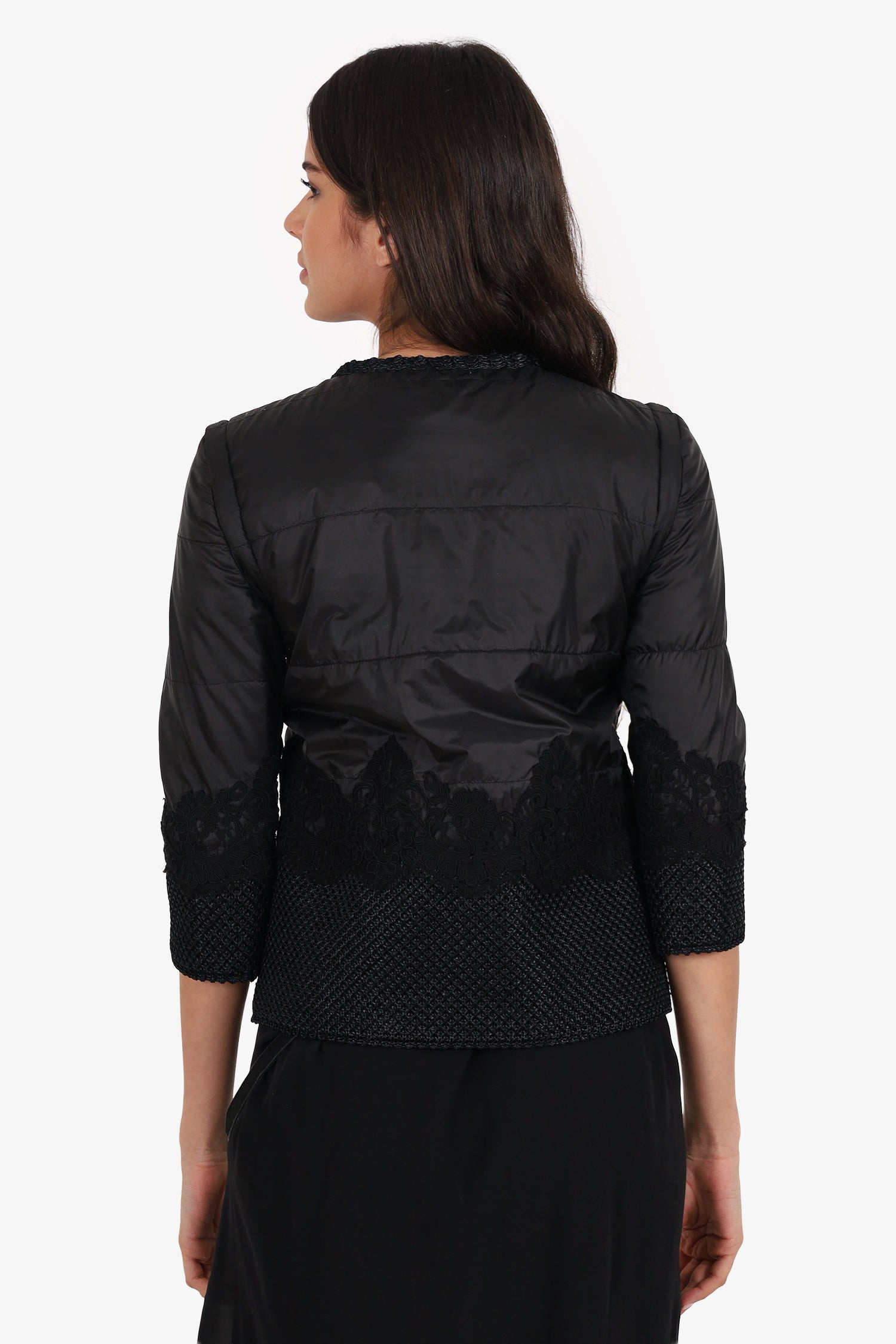 Ermanno Scervino Black Quilted Embroidered Padded Jacket With Detachable Sleeve Size 38