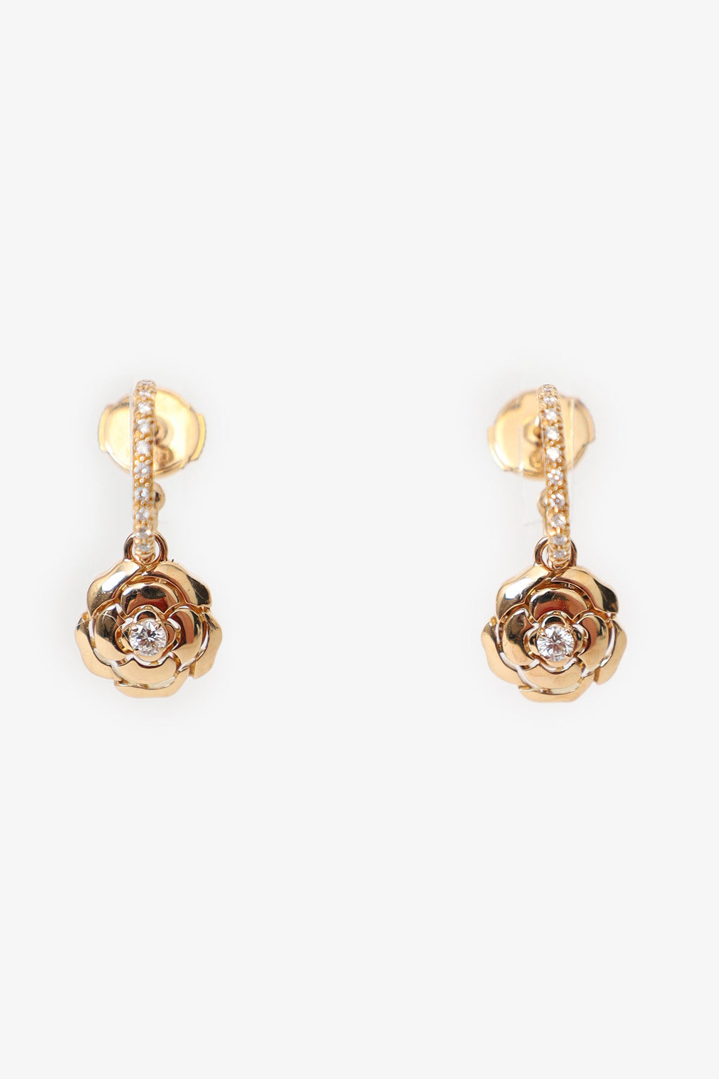 Pre-Loved Chanel™ 18k Rose Gold Diamond Extrait De Camelia Drop Earrings