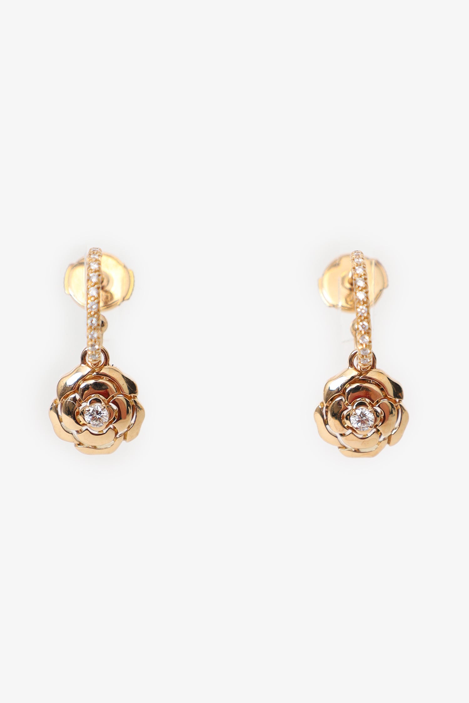 Pre-Loved Chanel™ 18k Rose Gold Diamond Extrait De Camelia Drop Earrings