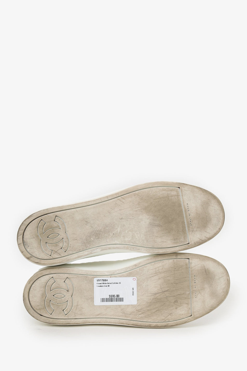 Pre-Loved Chanel™ White Velvet Calfskin CC Sneakers Size 38