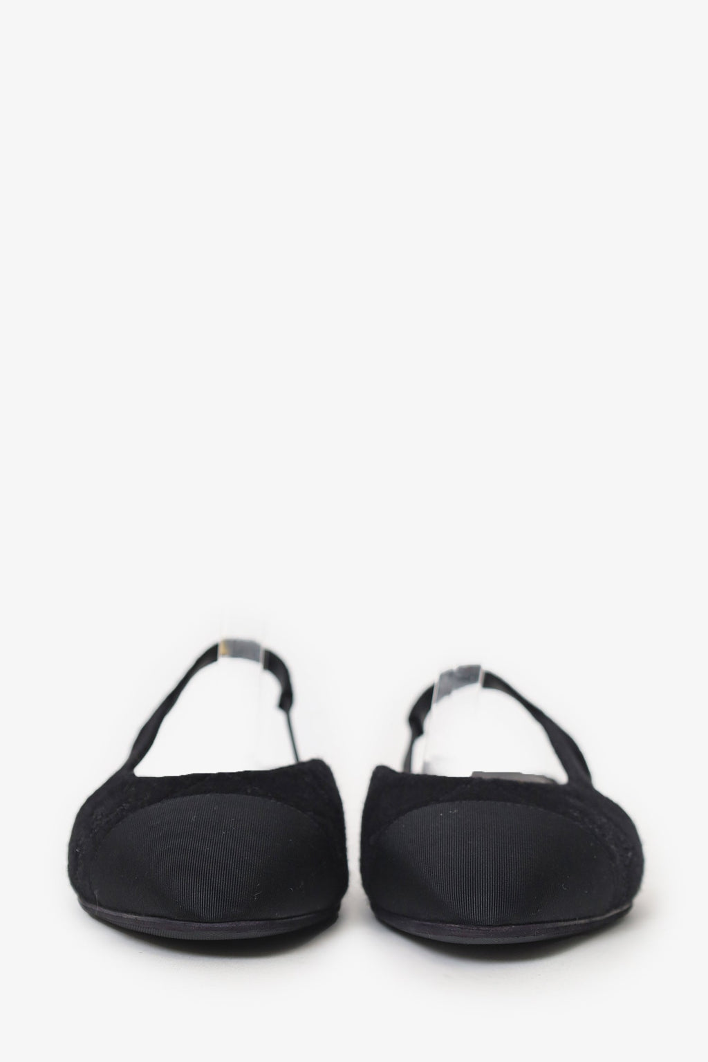 Pre-Loved Chanel™ Black Fabric Cap-Toe Slingback Flats Size 39.5