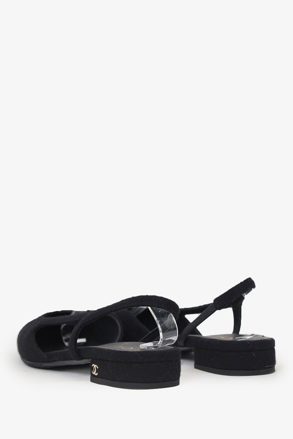 Pre-Loved Chanel™ Black Fabric Cap-Toe Slingback Flats Size 39.5