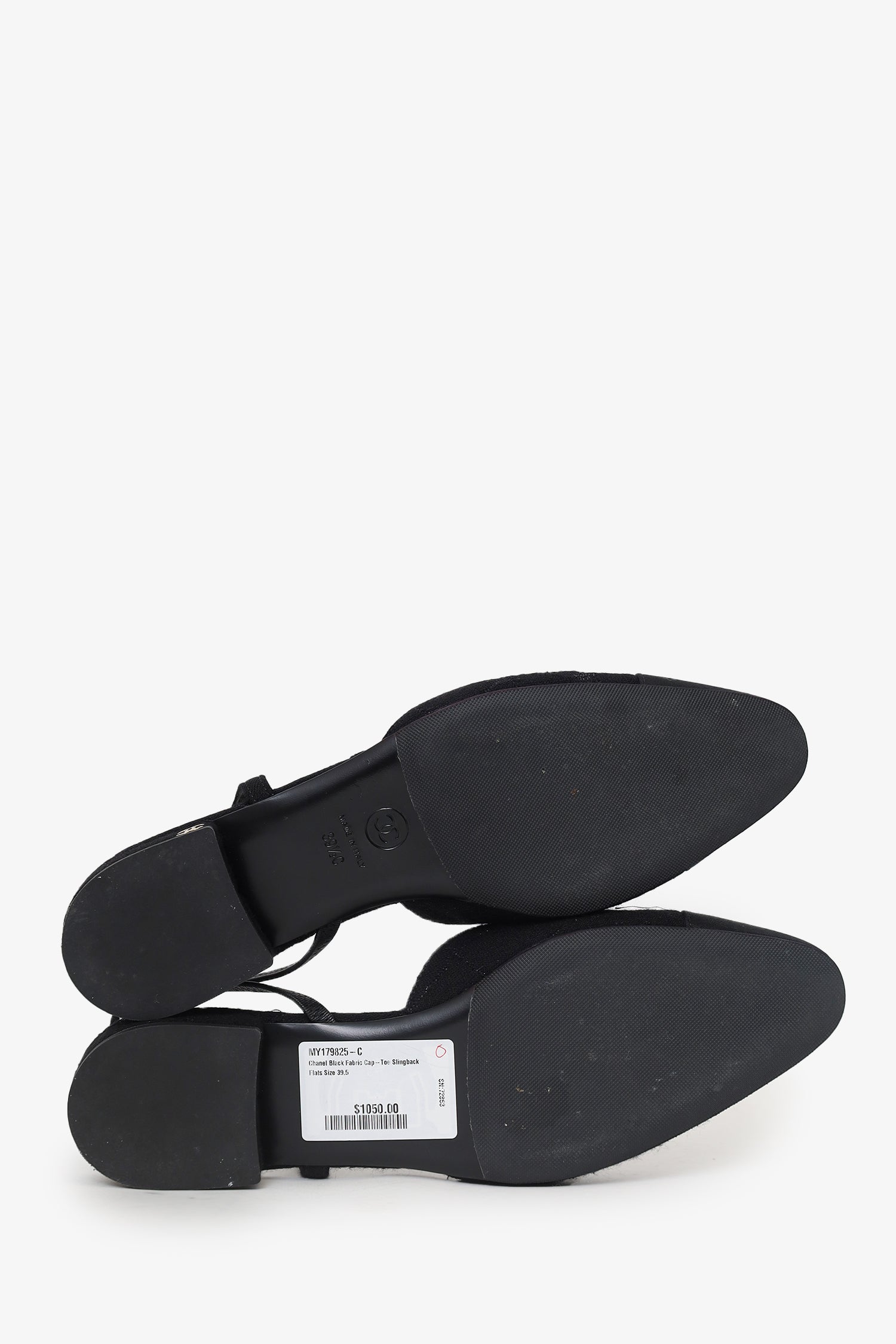 Pre-Loved Chanel™ Black Fabric Cap-Toe Slingback Flats Size 39.5
