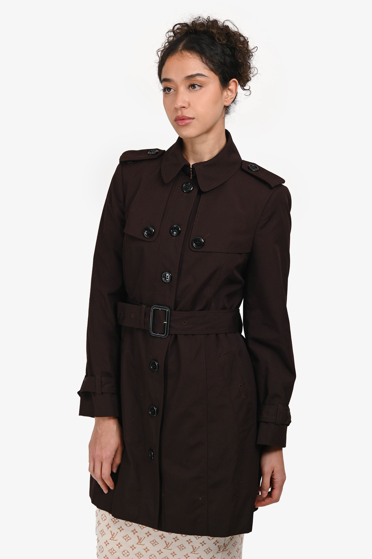 Burberry London Chocolate Brown Cotton Single Breasted Trench Coat Size 8 US