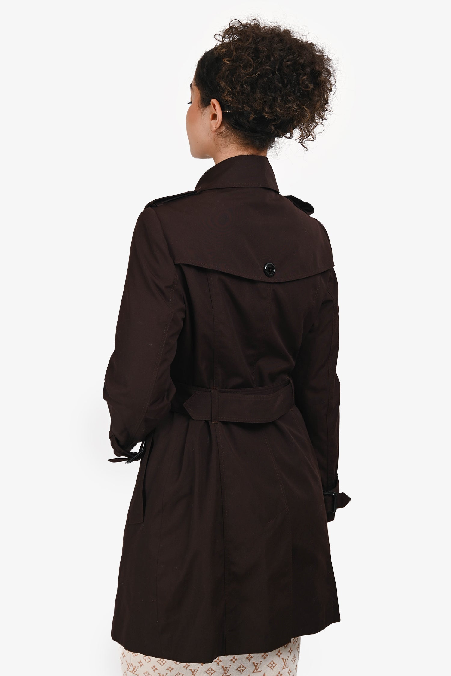 Burberry London Chocolate Brown Cotton Single Breasted Trench Coat Size 8 US
