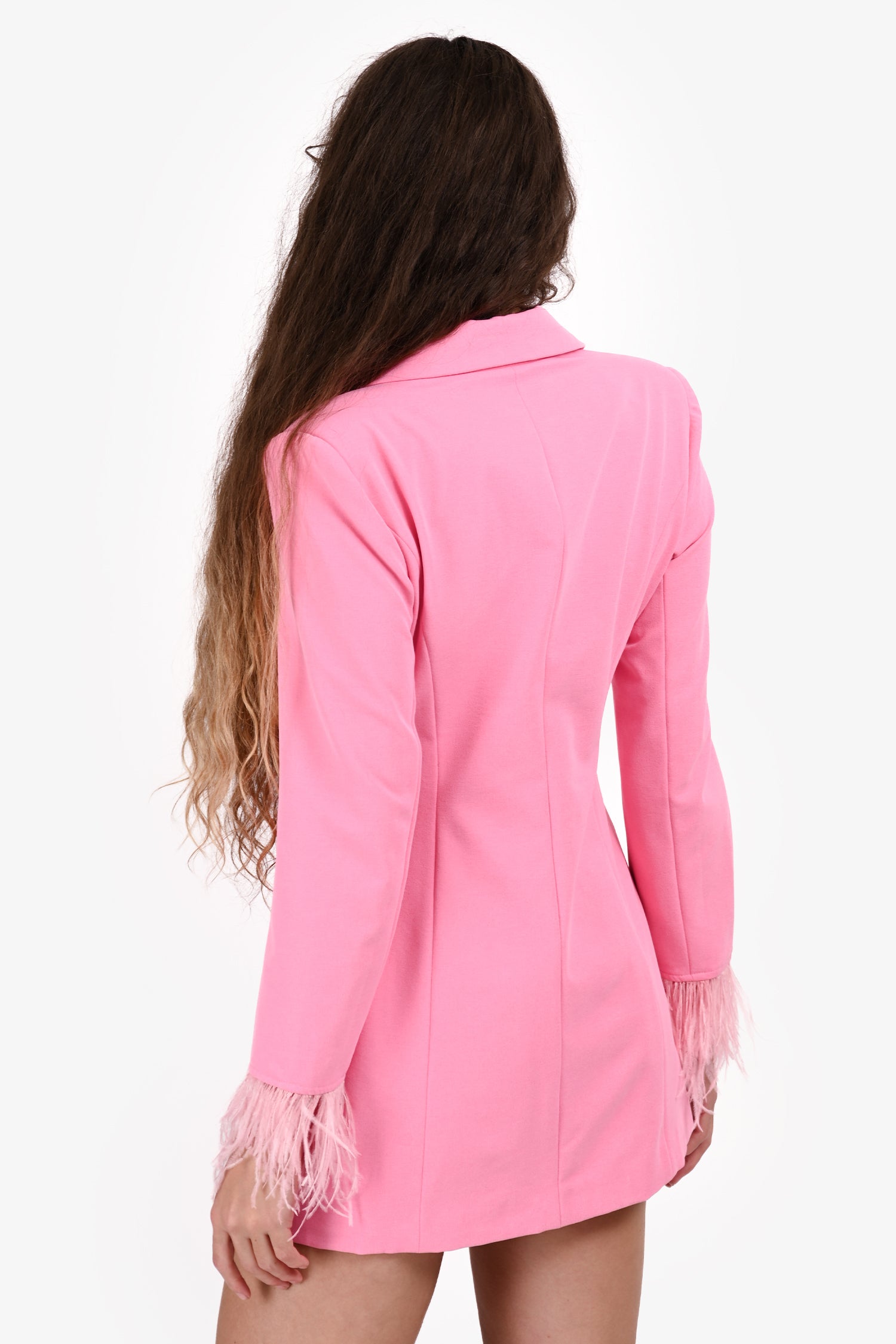 Elle Zeitoune Pink 'Nia' Feathered Blazer Mini Dress Size 8