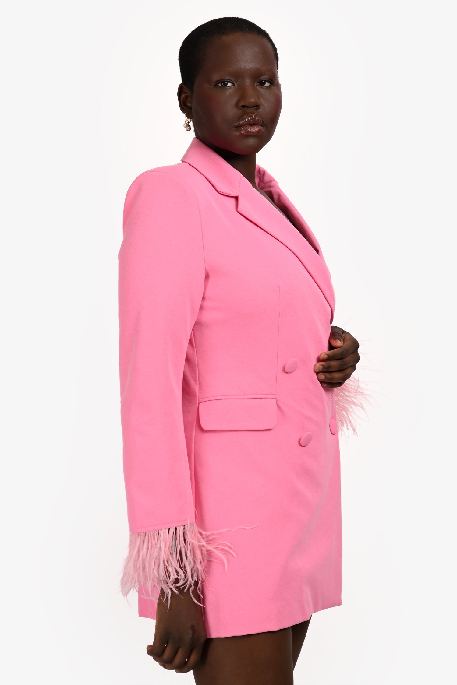 Elle Zeitoune Pink 'Nia' Feathered Blazer Mini Dress Size 10