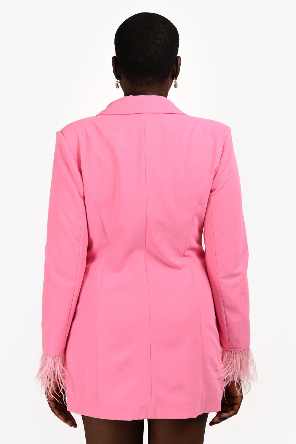 Elle Zeitoune Pink 'Nia' Feathered Blazer Mini Dress Size 10