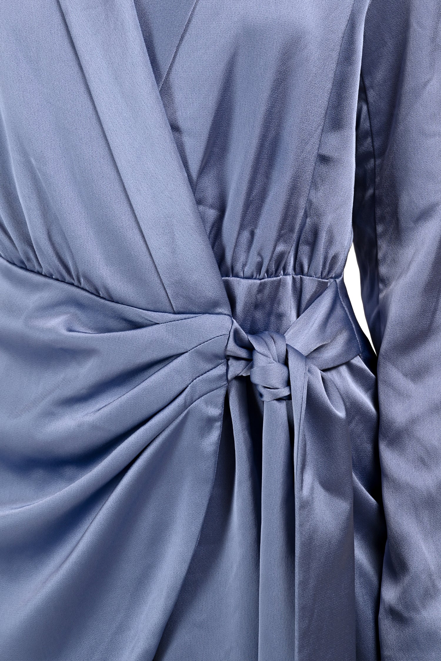 Misha Blue Satin 'Azera' Wrap Long Sleeve Mini Dress Size L