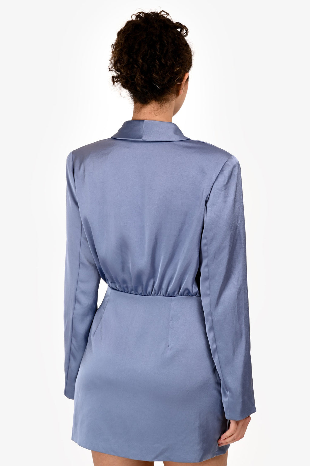 Misha Blue Satin 'Azera' Wrap Long Sleeve Mini Dress Size M