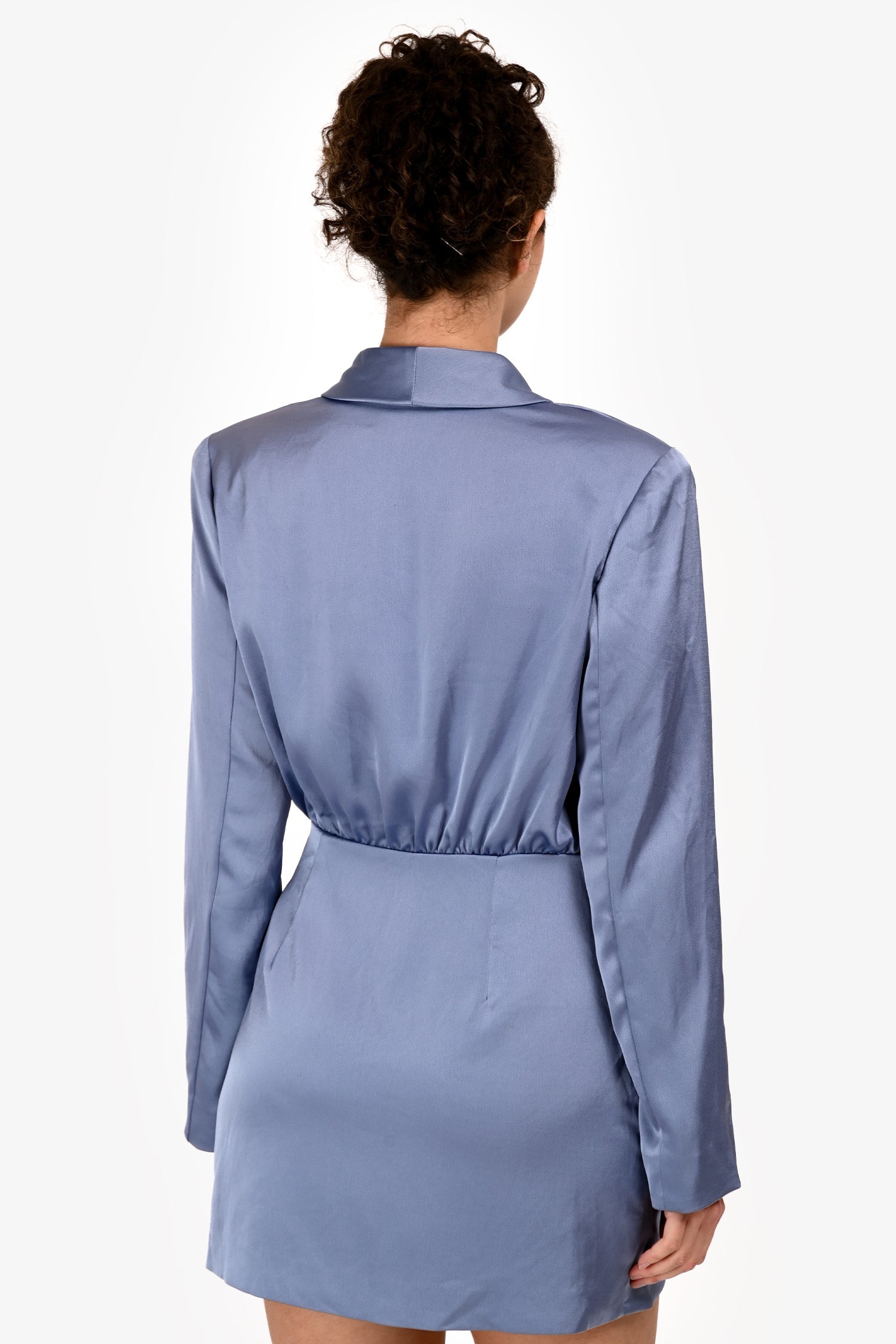 Misha Blue Satin 'Azera' Wrap Long Sleeve Mini Dress Size M