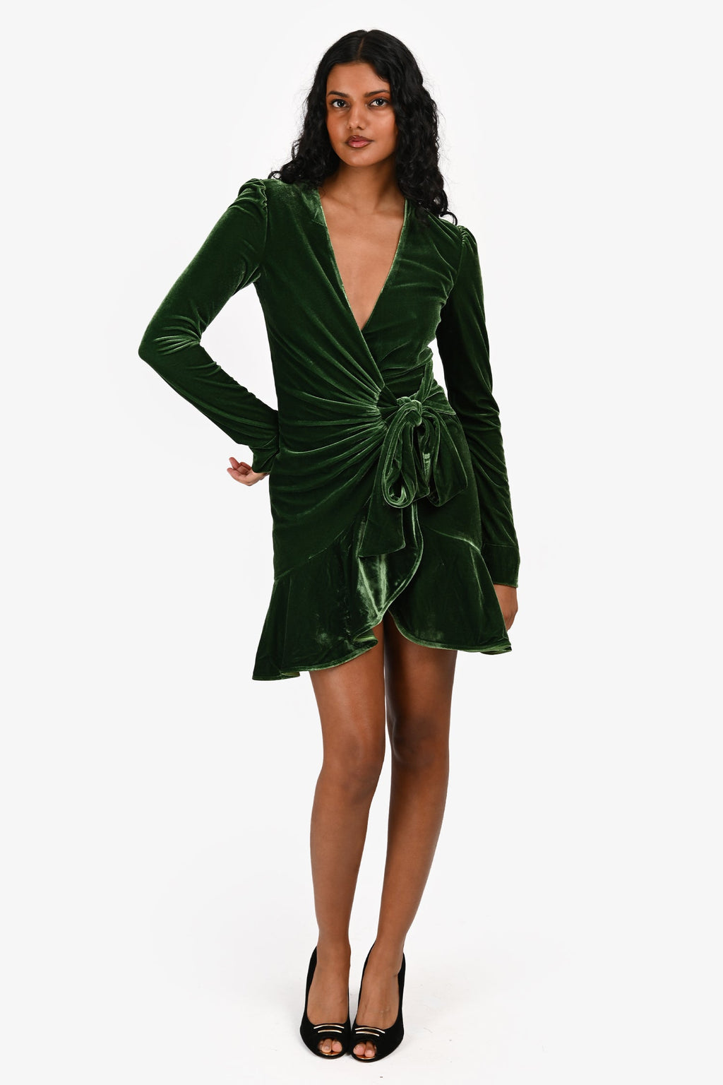 Bardot Green Velvet 'Kala' Wrap Mini Dress Size XS