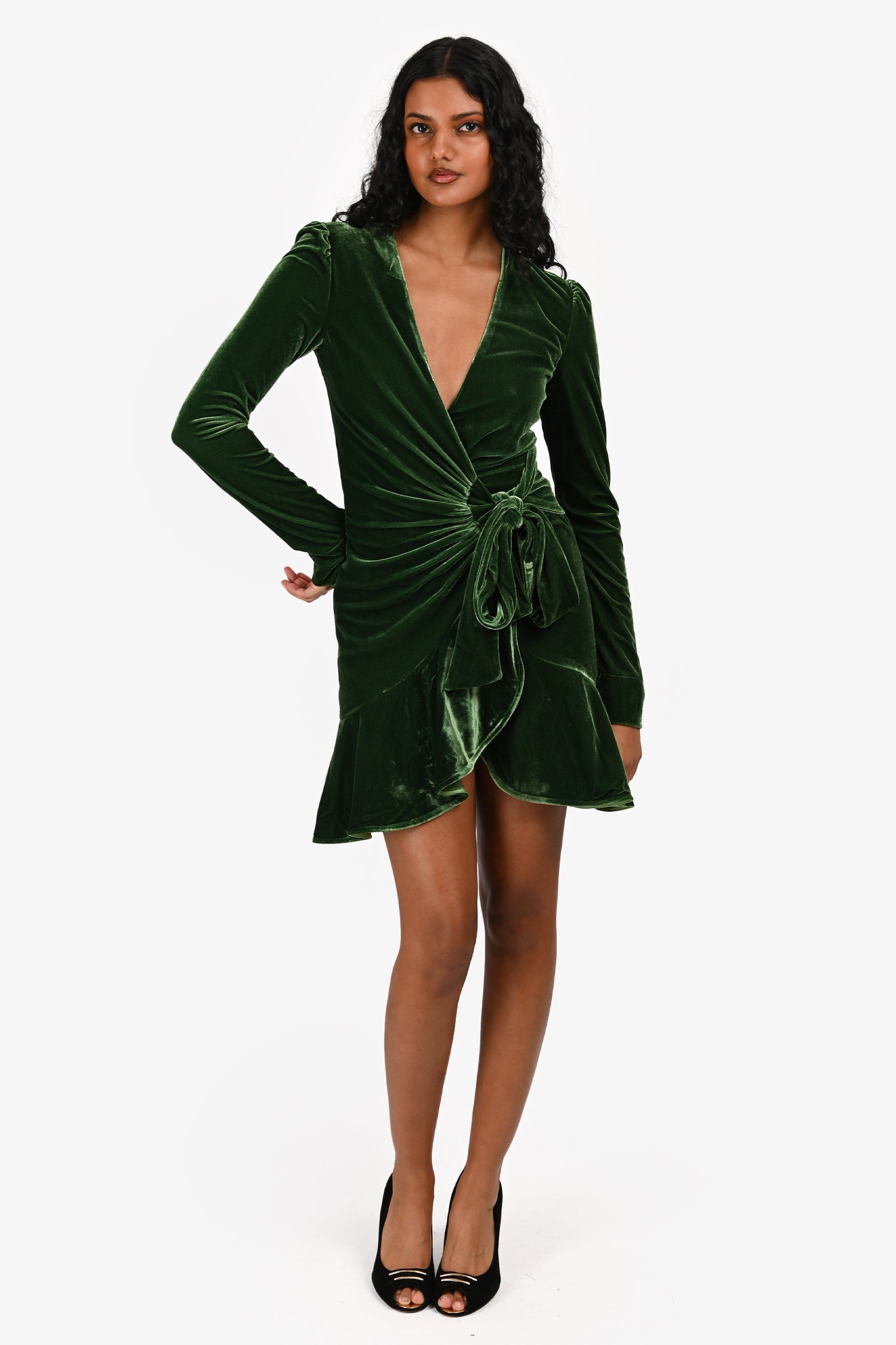 Bardot Green Velvet 'Kala' Wrap Mini Dress Size XS