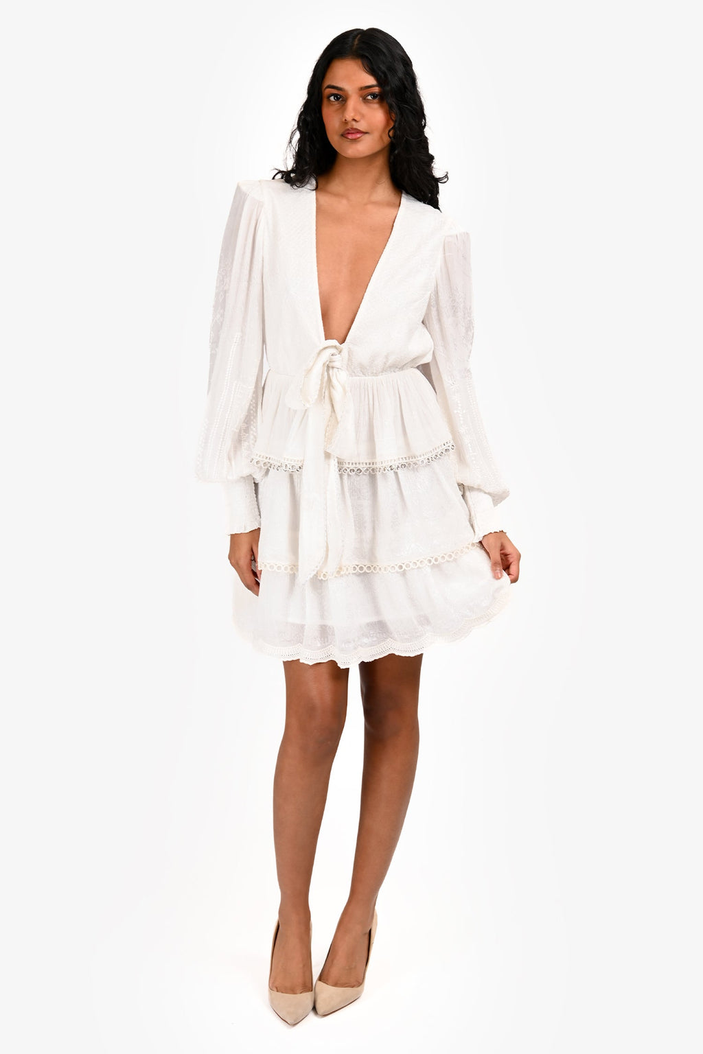 Hemant & Nandita White 'Veda' Long Sleeve Mini Dress Size XS