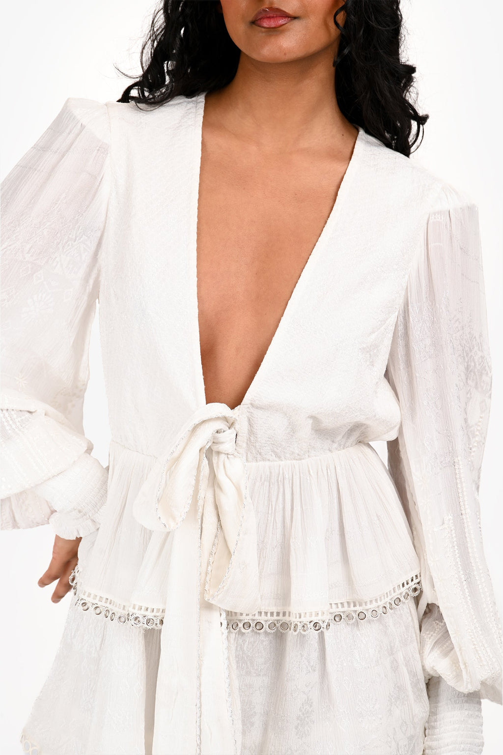 Hemant & Nandita White 'Veda' Long Sleeve Mini Dress Size XS