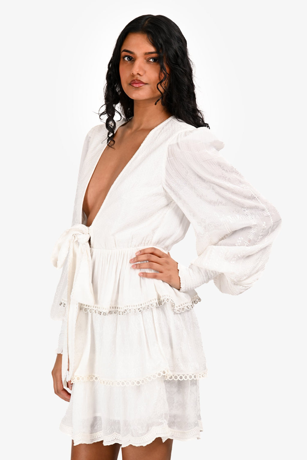 Hemant & Nandita White 'Veda' Long Sleeve Mini Dress Size XS