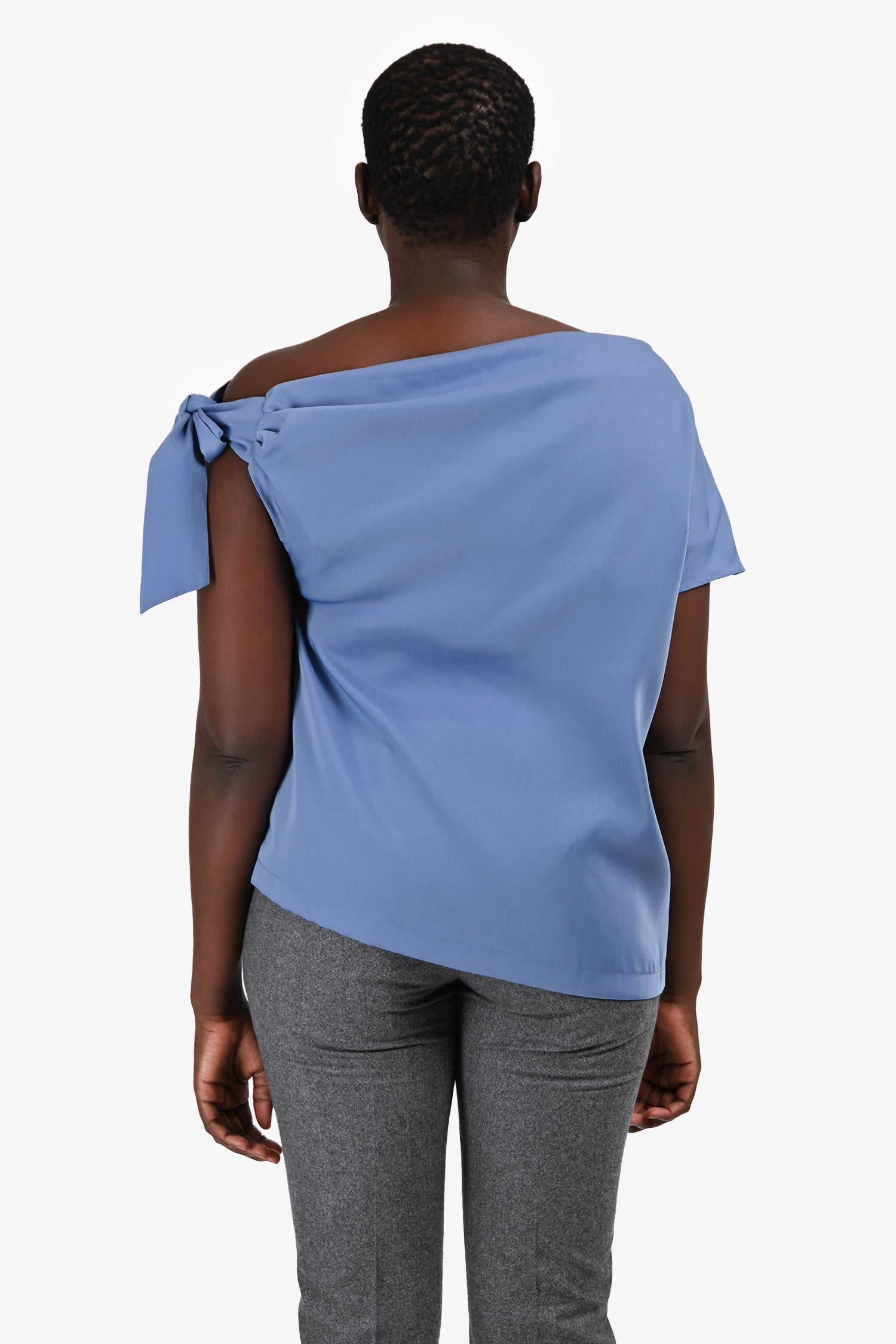 Mossman Blue Satin 'Drop Off' Cold Shoulder Tie Top Size L