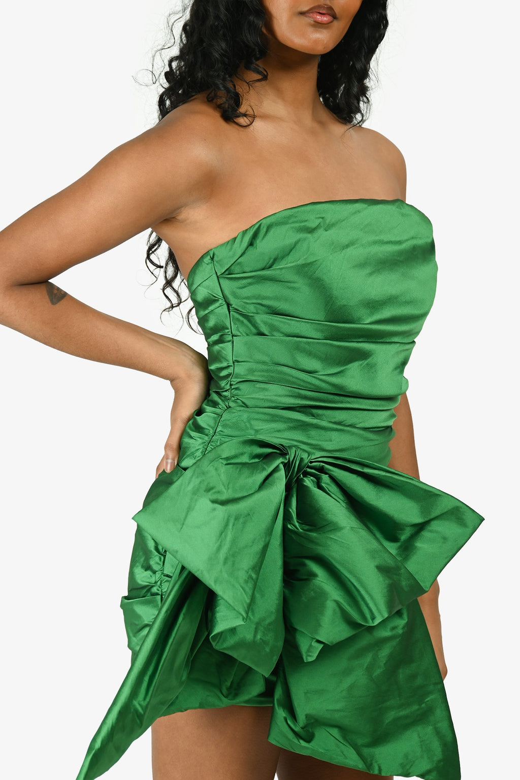 Nicole Bakti Green Ruched Bow Strapless Mini Dress Size XS