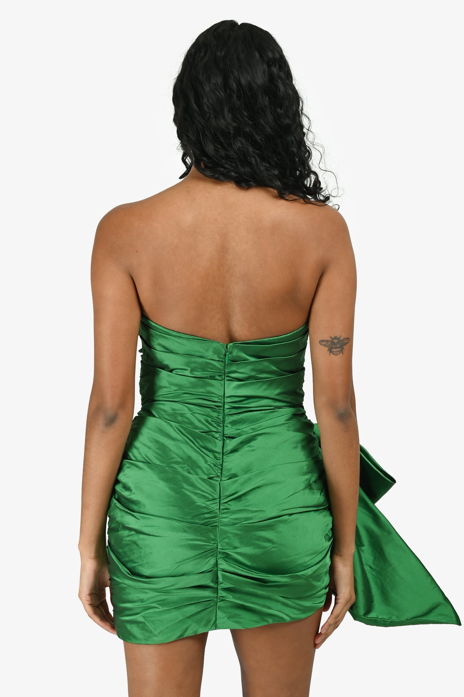 Nicole Bakti Green Ruched Bow Strapless Mini Dress Size XS