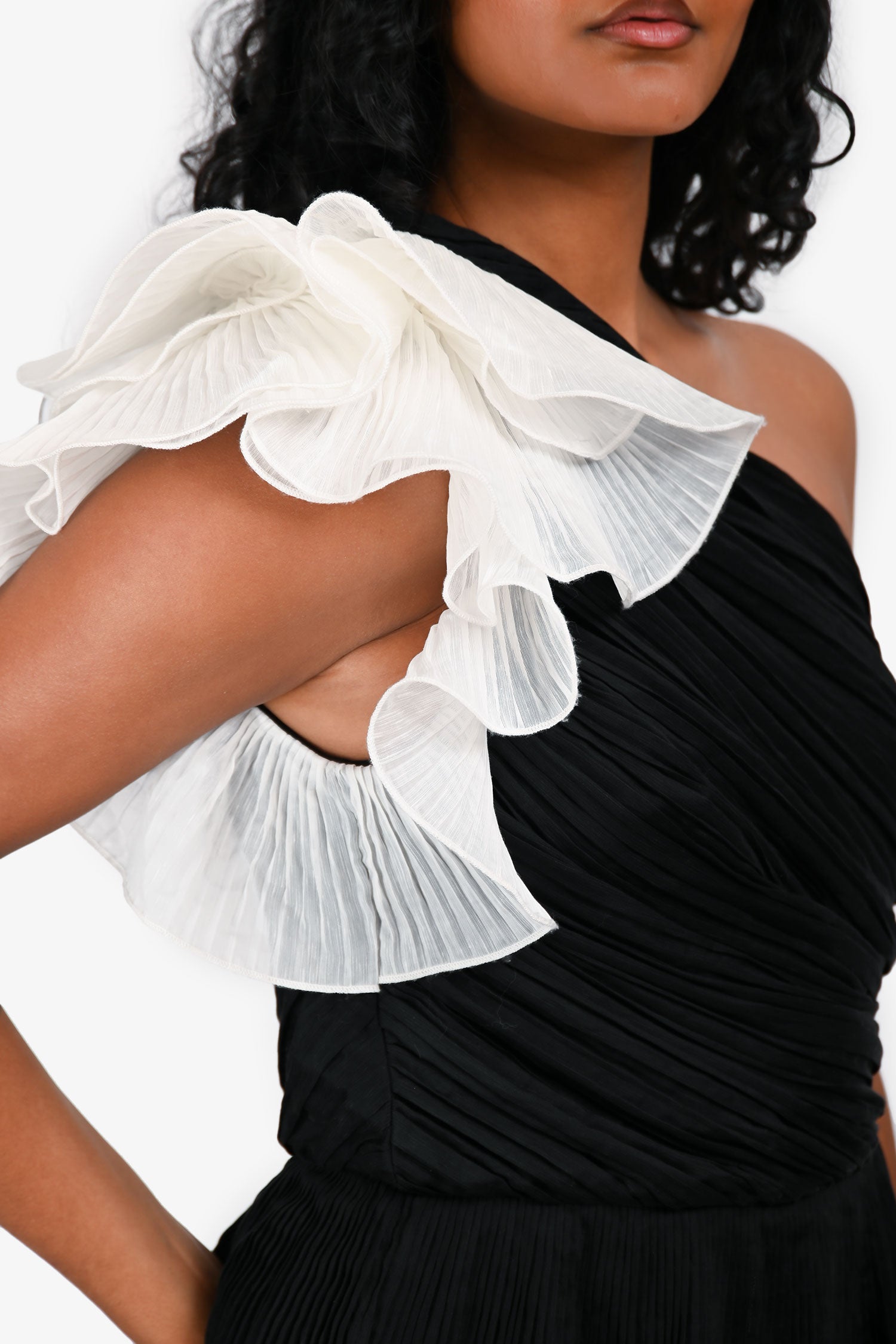Elliatt Black/White 'Upscale' Ruched Off The Shoulder Mini Dress Size XS