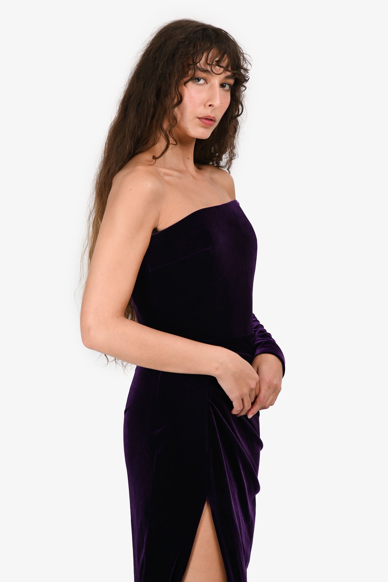 Alfabeta Purple Velvet 'Jenna' Off The Shoulder Maxi Dress Size S
