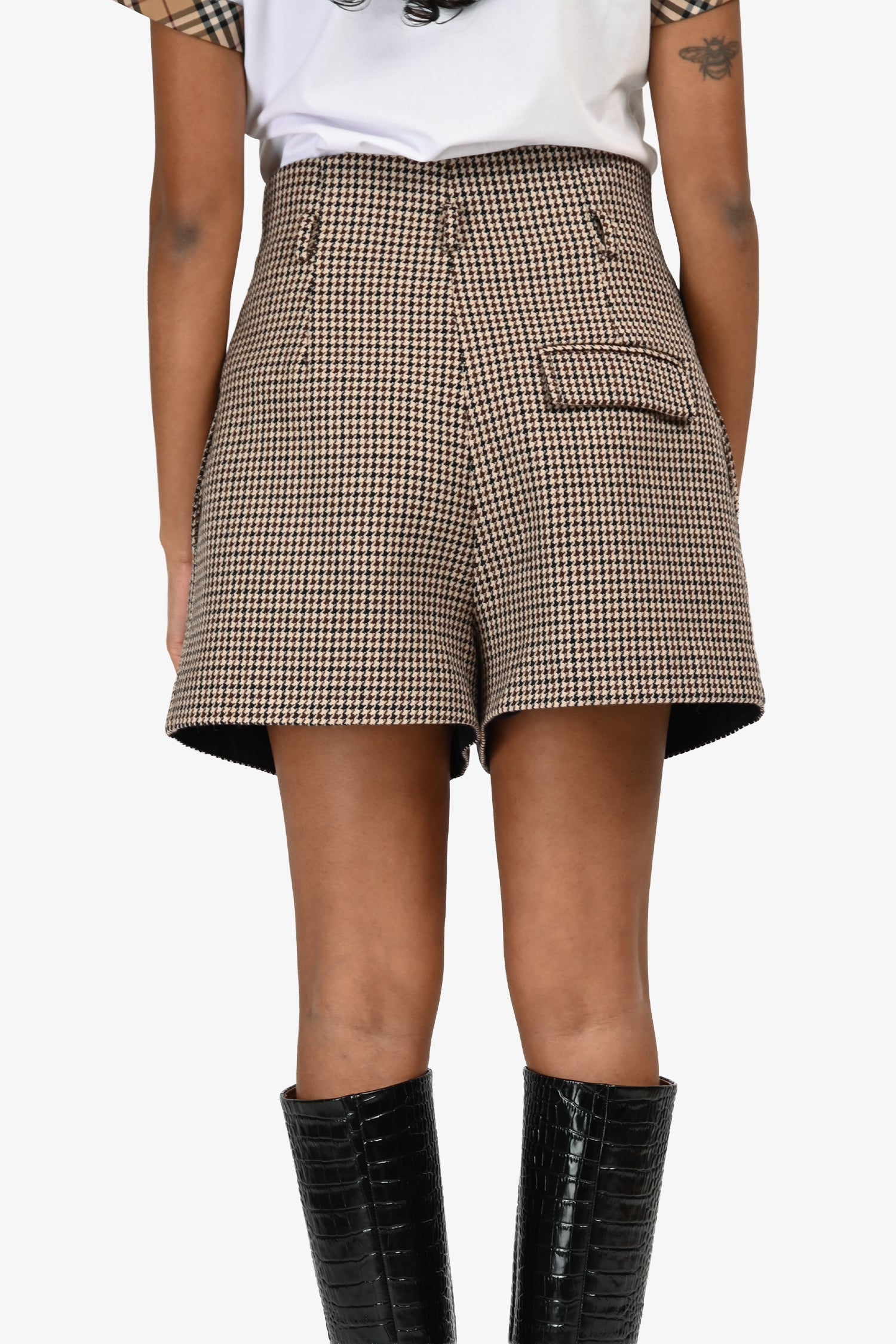 3.1 Phillip Lim Brown Wool Houndstooth High Waisted Shorts Estimated Size S/M