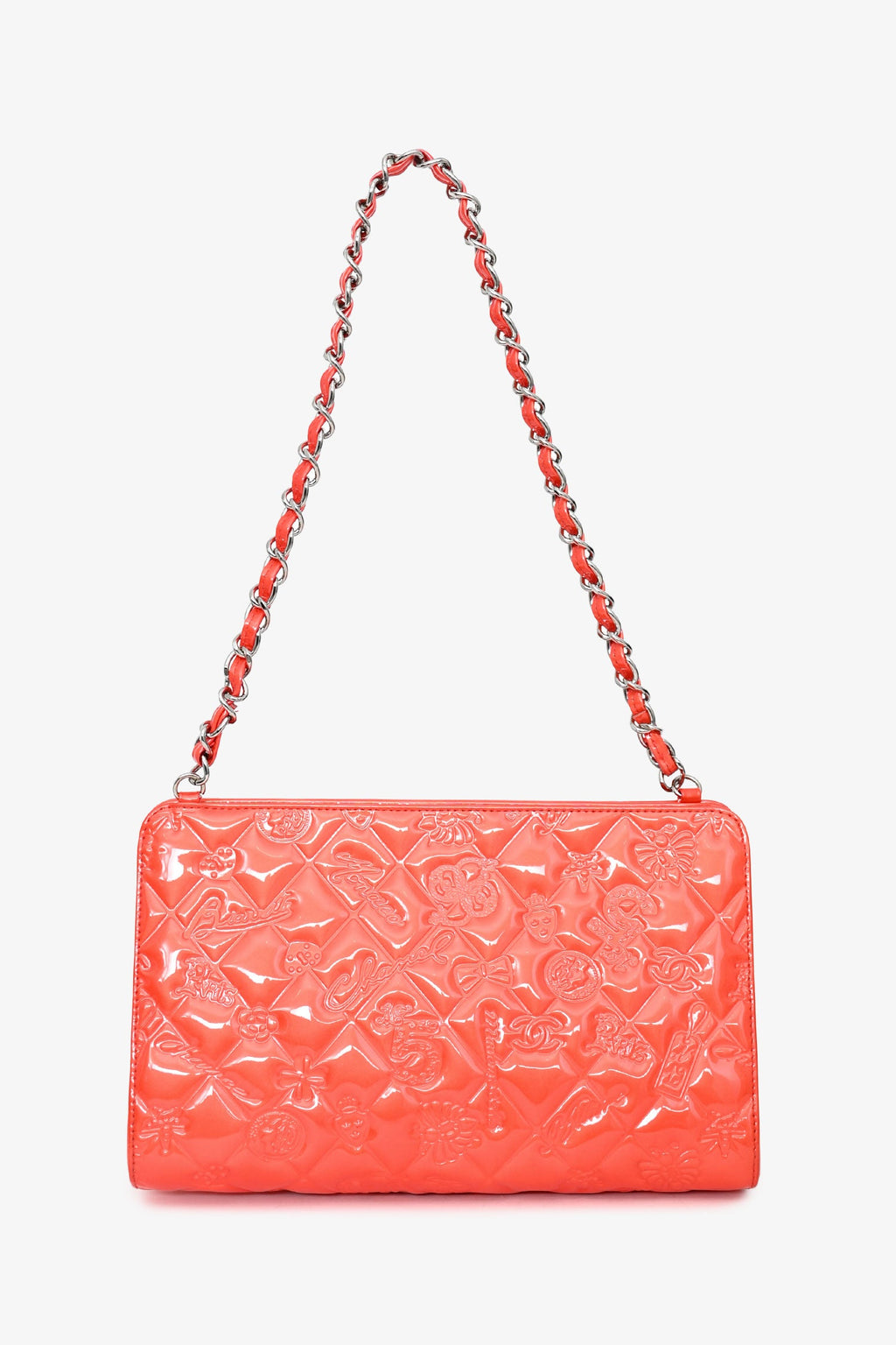 Pre-Loved Chanel™ 2006-2008 Orange Patent Lucky Symbols Pochette