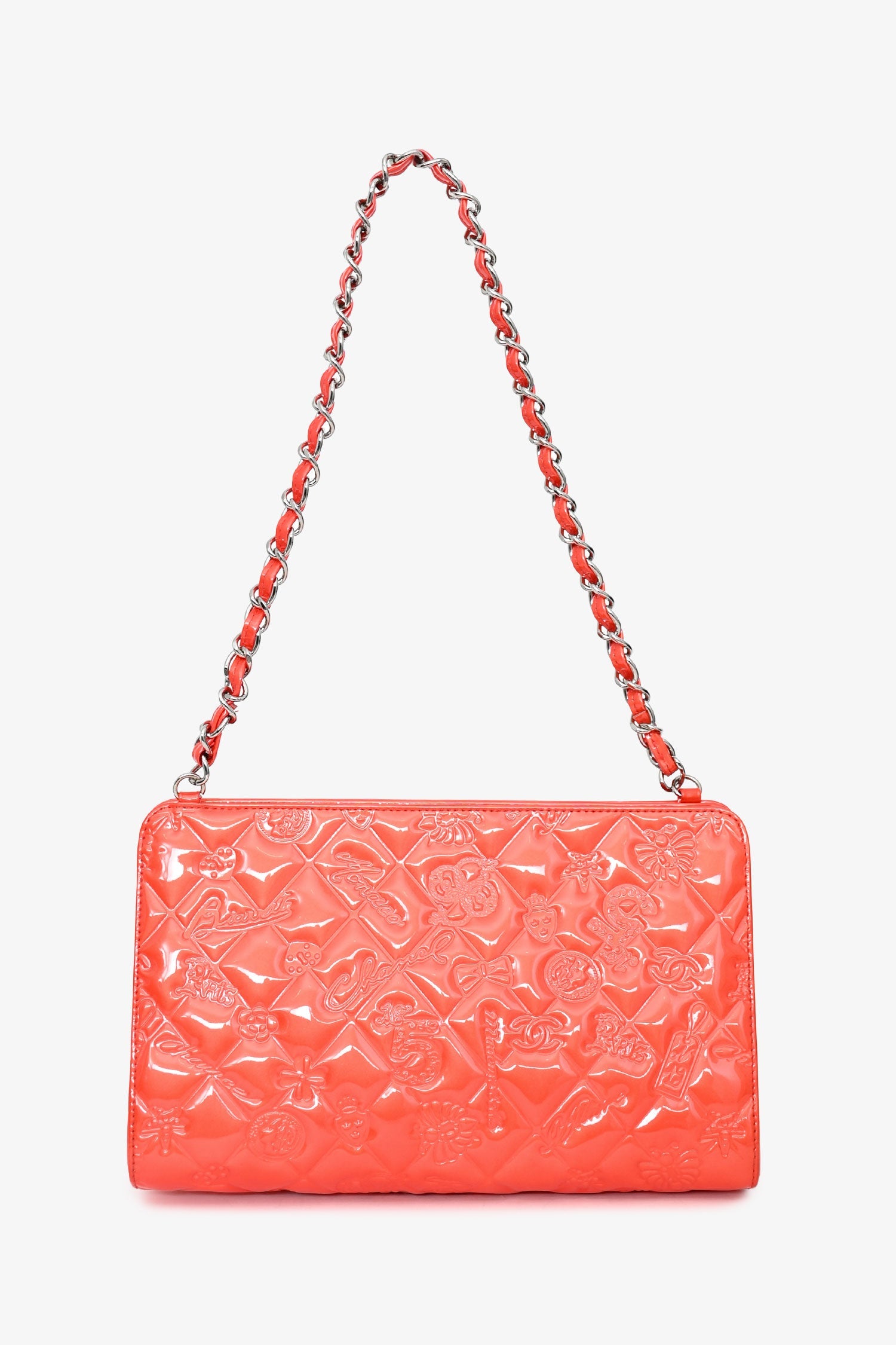 Pre-Loved Chanel™ 2006-2008 Orange Patent Lucky Symbols Pochette