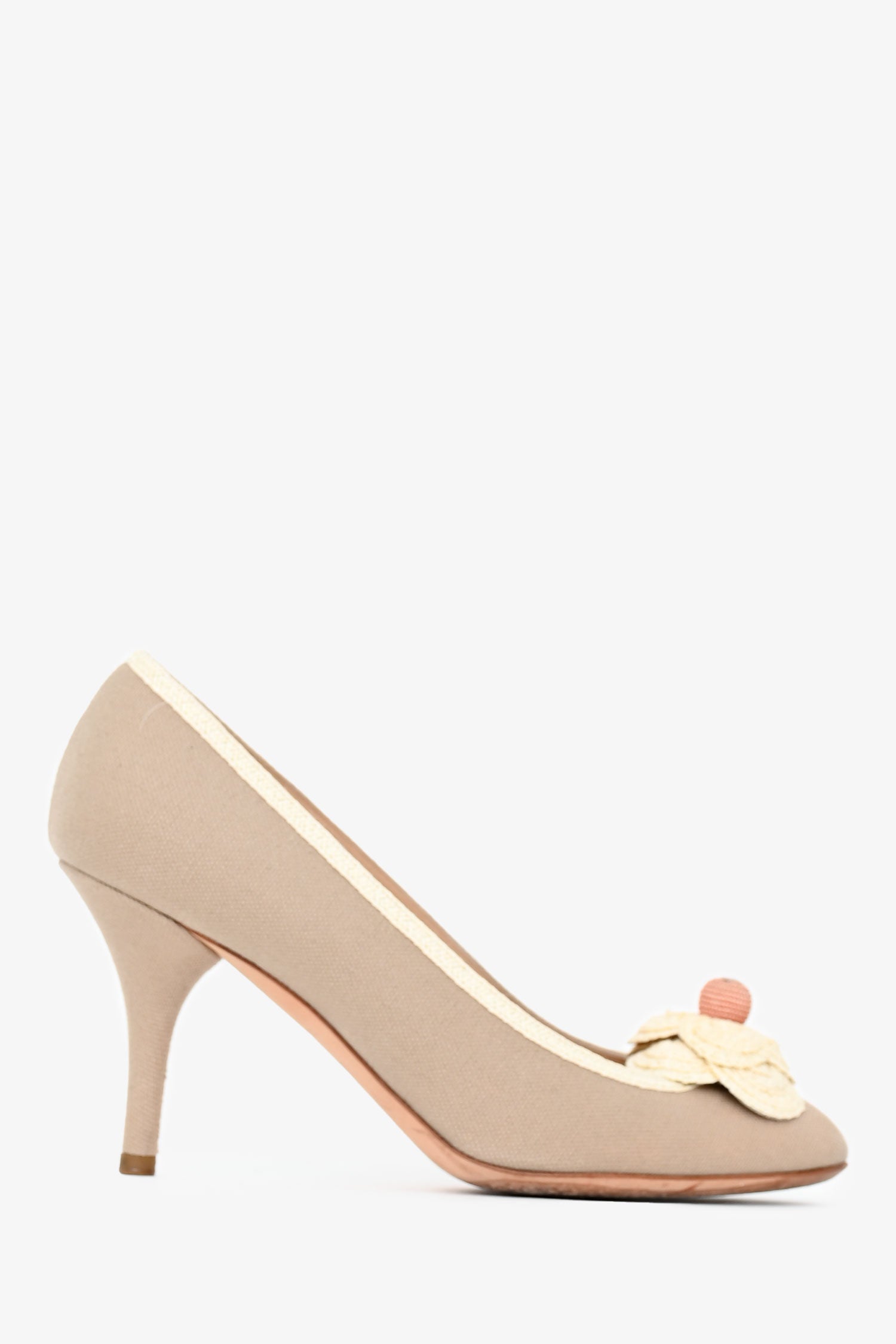 Pre-Loved Chanel™ Vintage Cream Canvas Crochet Flower CC Pumps Size 35.5