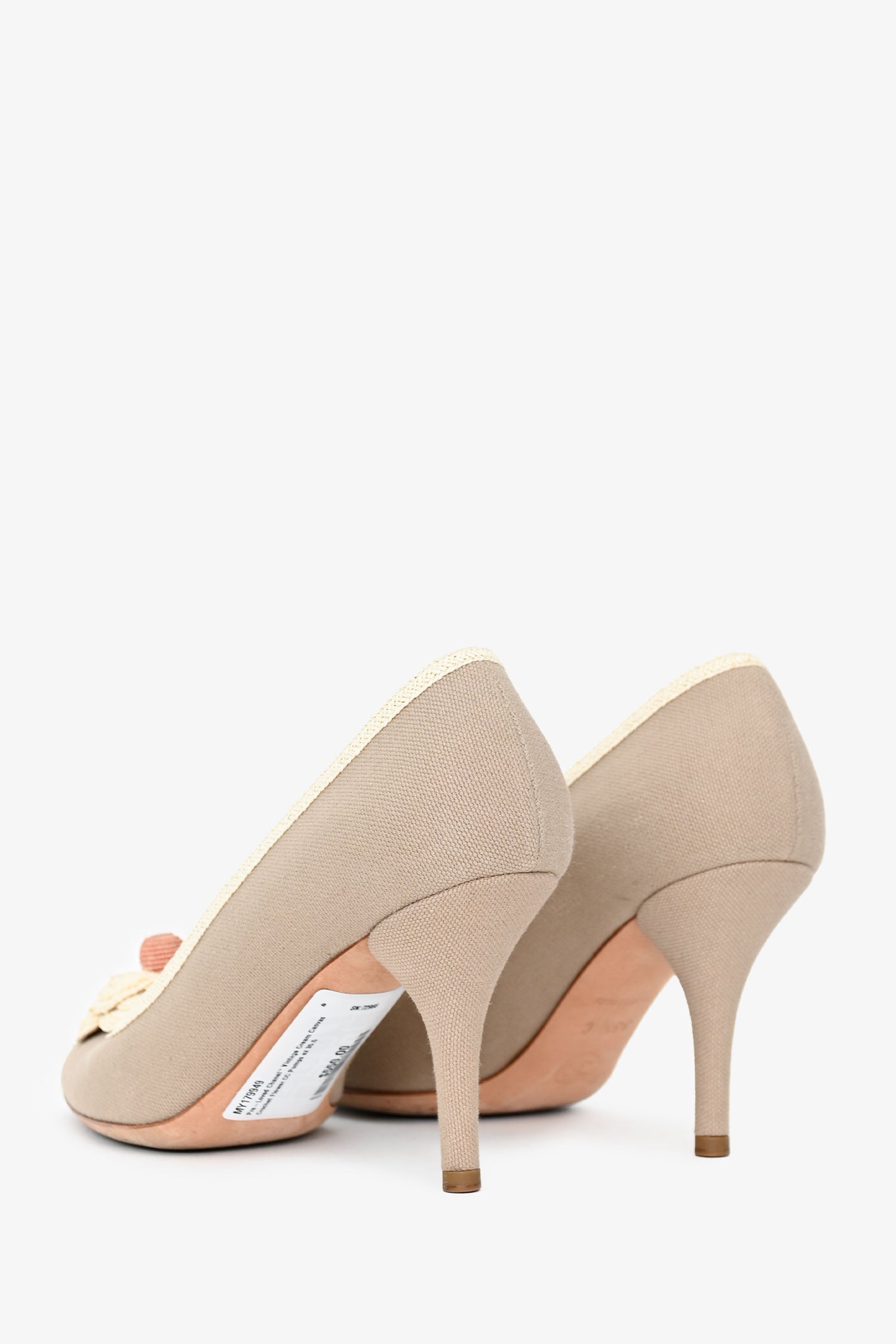 Pre-Loved Chanel™ Vintage Cream Canvas Crochet Flower CC Pumps Size 35.5