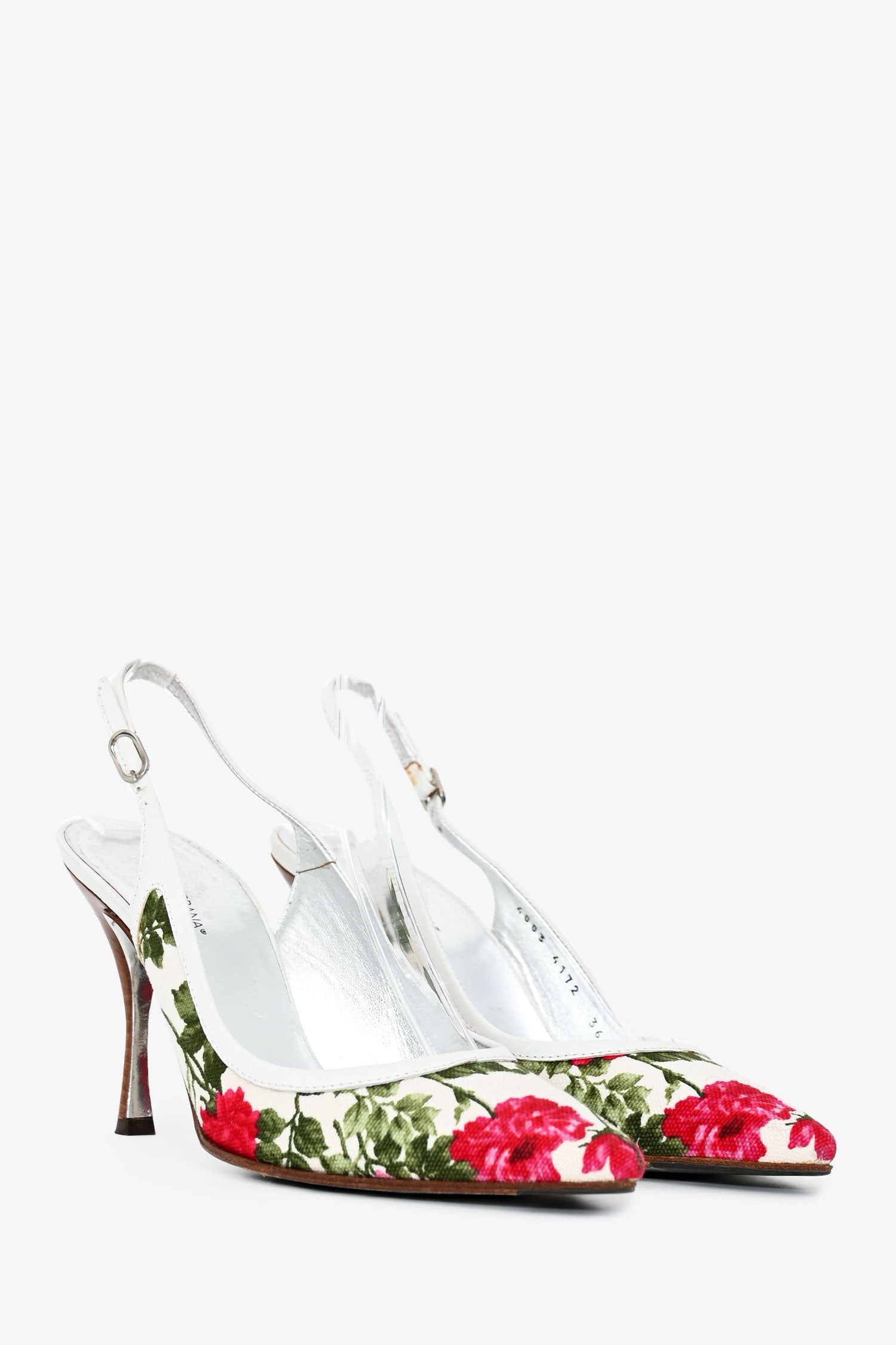 Dolce & Gabbana White Floral Pattern Slingback Pumps Size 36