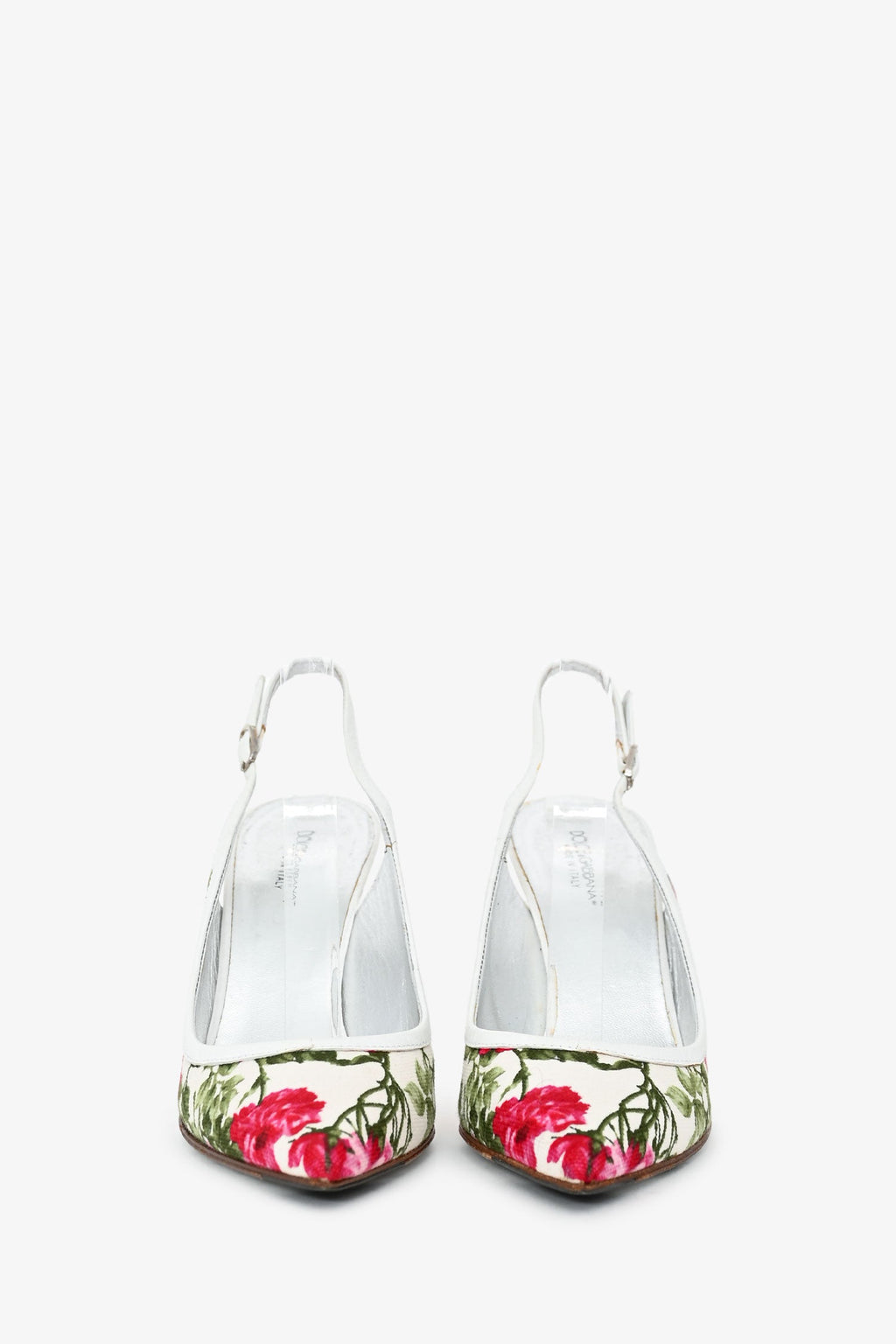 Dolce & Gabbana White Floral Pattern Slingback Pumps Size 36