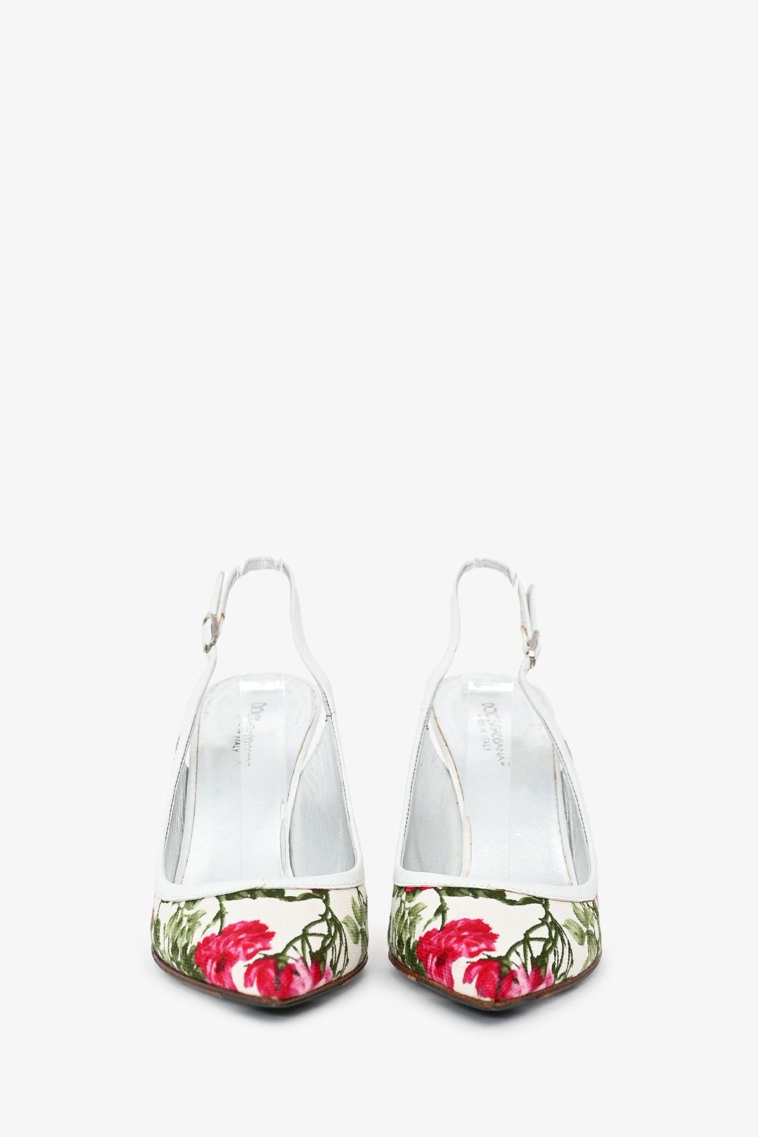 Dolce & Gabbana White Floral Pattern Slingback Pumps Size 36