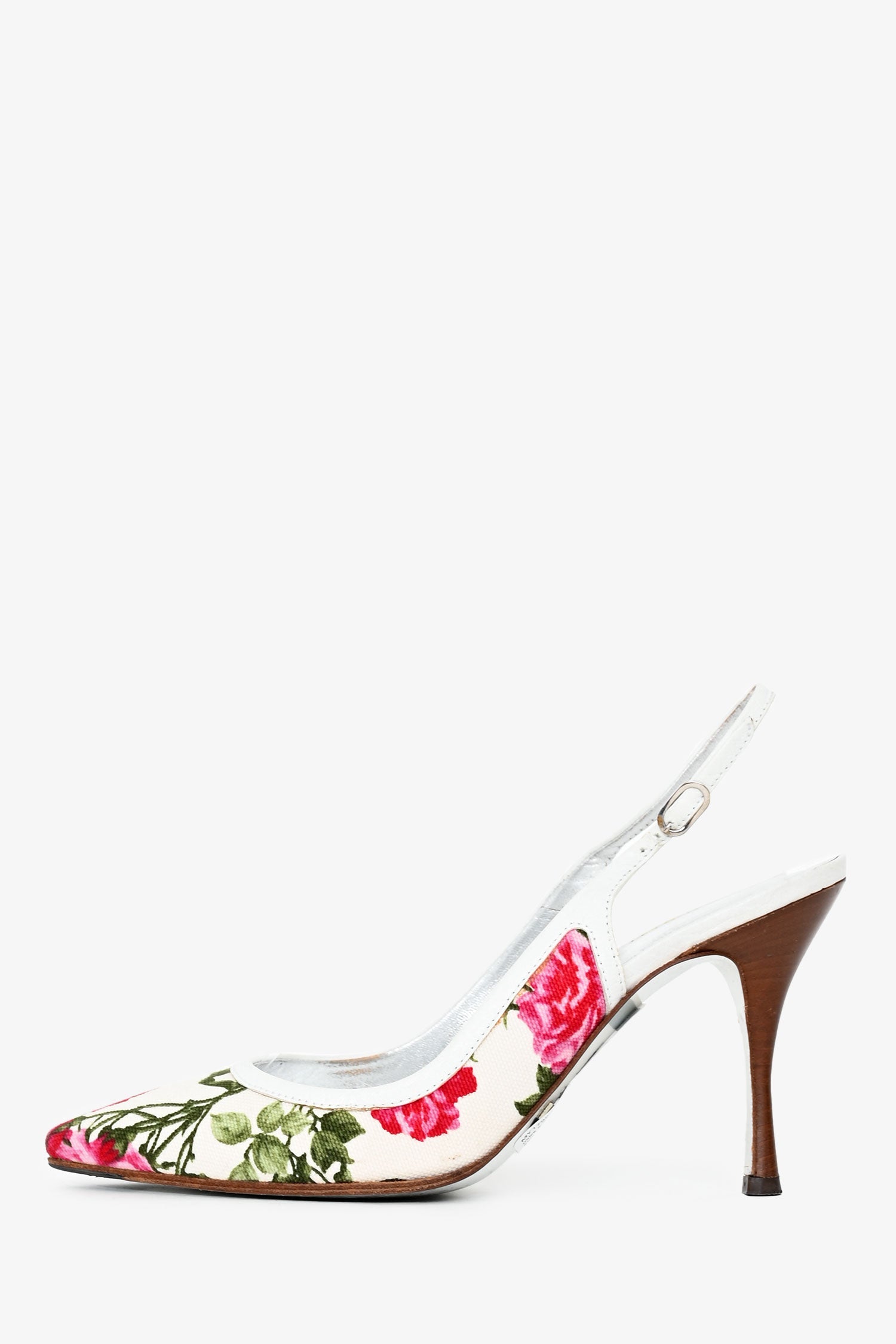 Dolce & Gabbana White Floral Pattern Slingback Pumps Size 36
