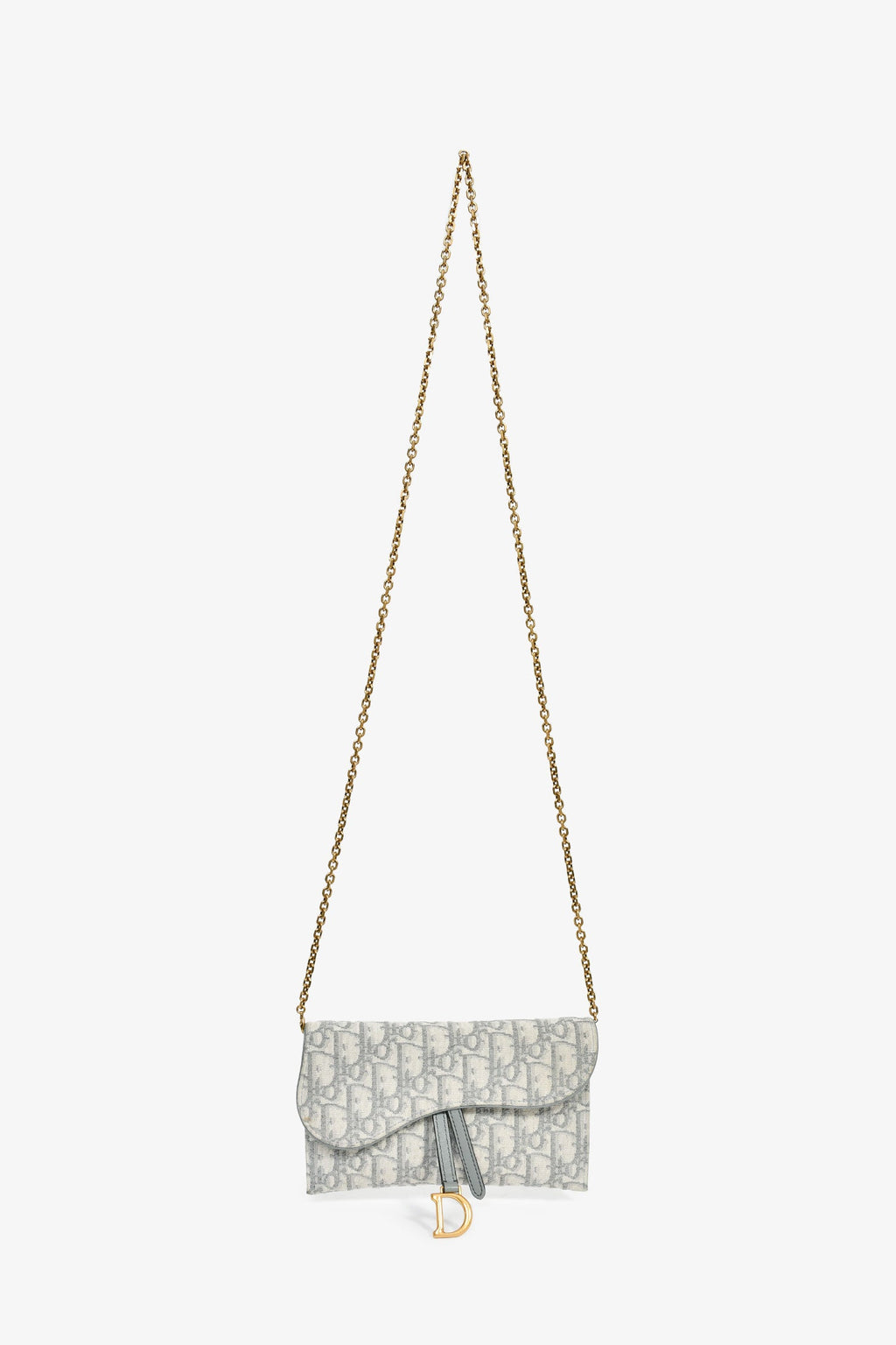 Christian Dior 2021 Grey Oblique Medium 'Saddle Pouch' with Chain
