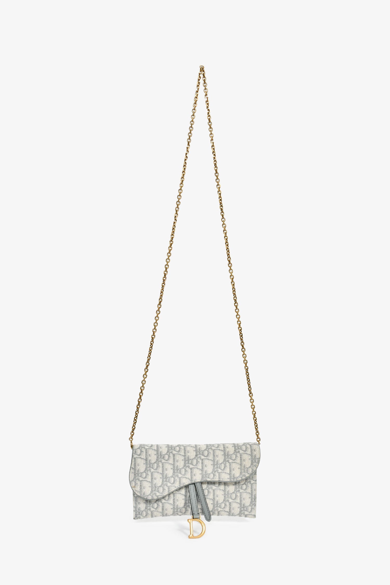 Christian Dior 2021 Grey Oblique Medium 'Saddle Pouch' with Chain