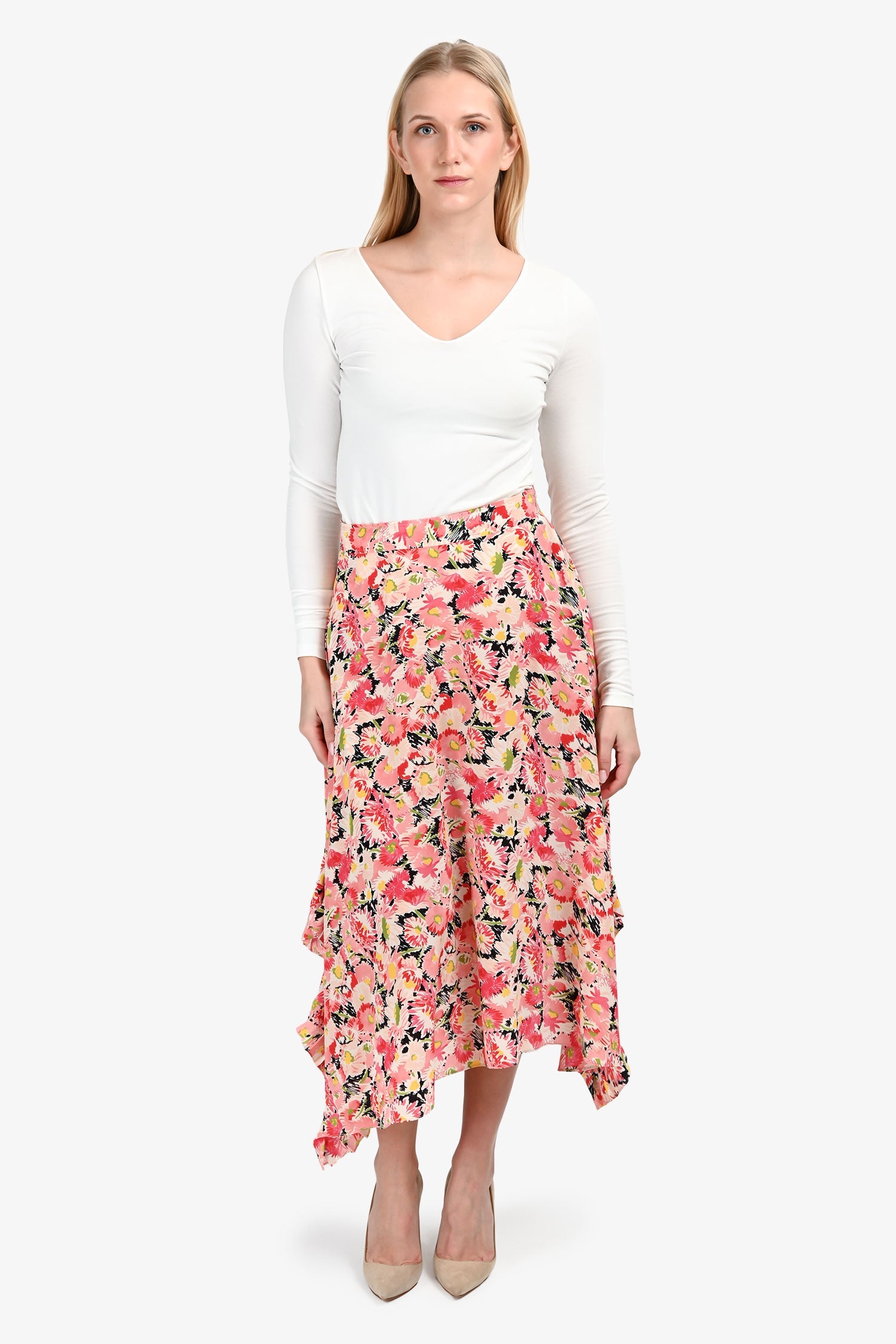 Stella McCartney Pink Silk Floral Maxi Skirt Size 40