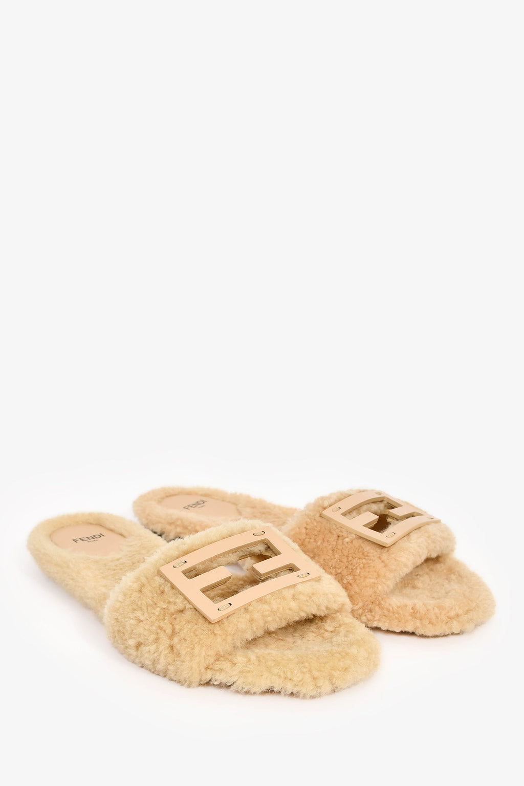 Fendi Cream Shearling Slides Size 38