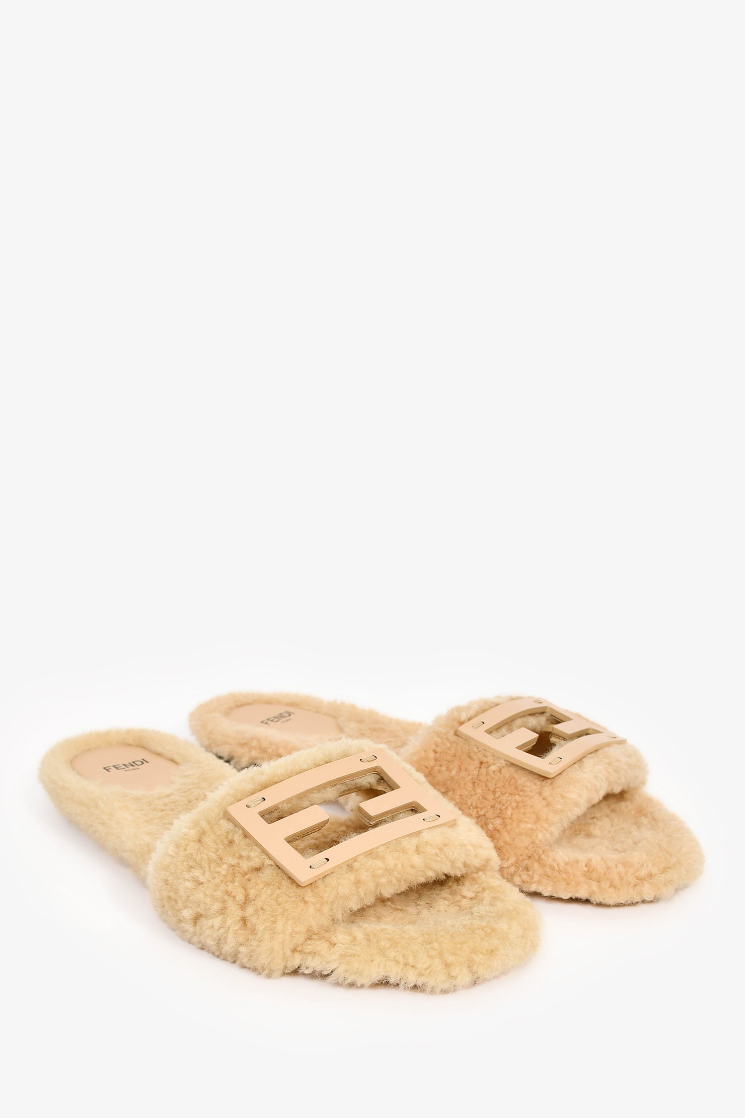 Fendi Cream Shearling Slides Size 38