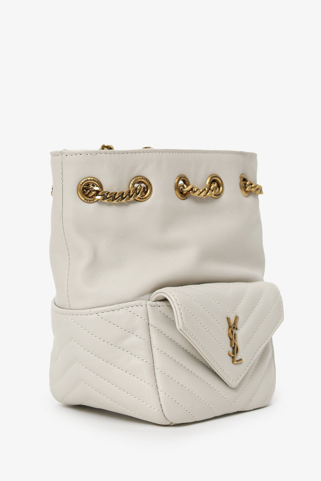 Saint Laurent Light Grey Joy Matelassé Leather Mini Bucket Bag