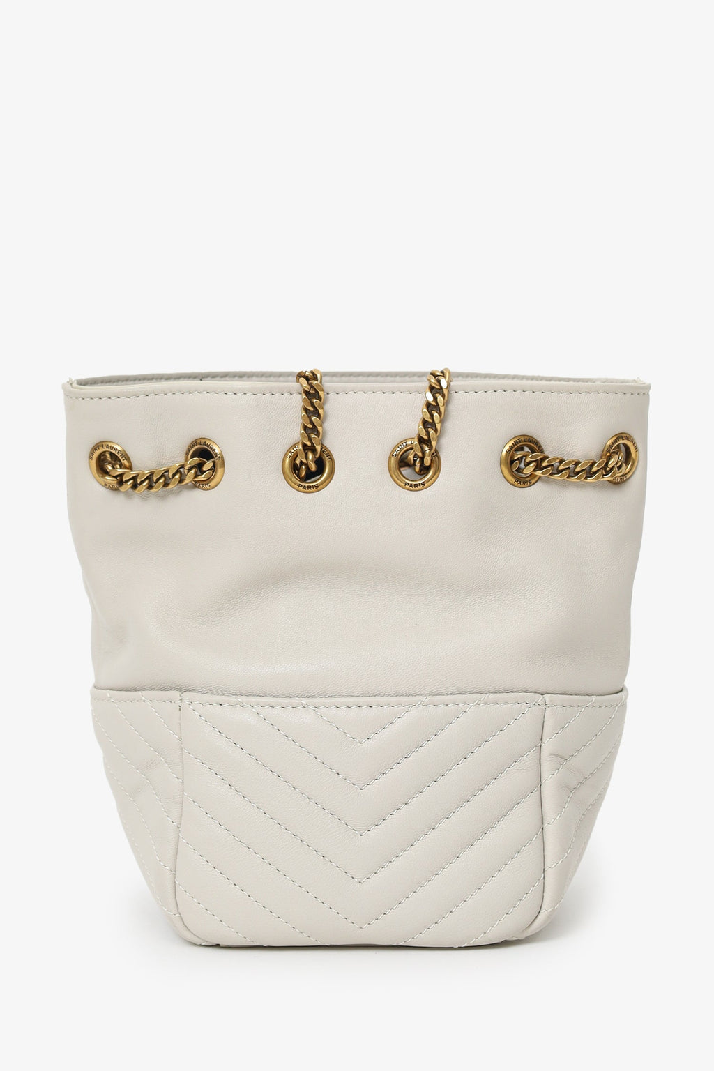 Saint Laurent Light Grey Joy Matelassé Leather Mini Bucket Bag