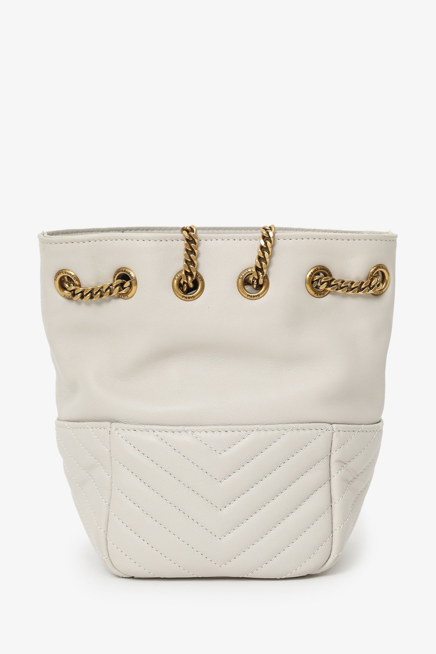 Saint Laurent Light Grey Joy Matelassé Leather Mini Bucket Bag