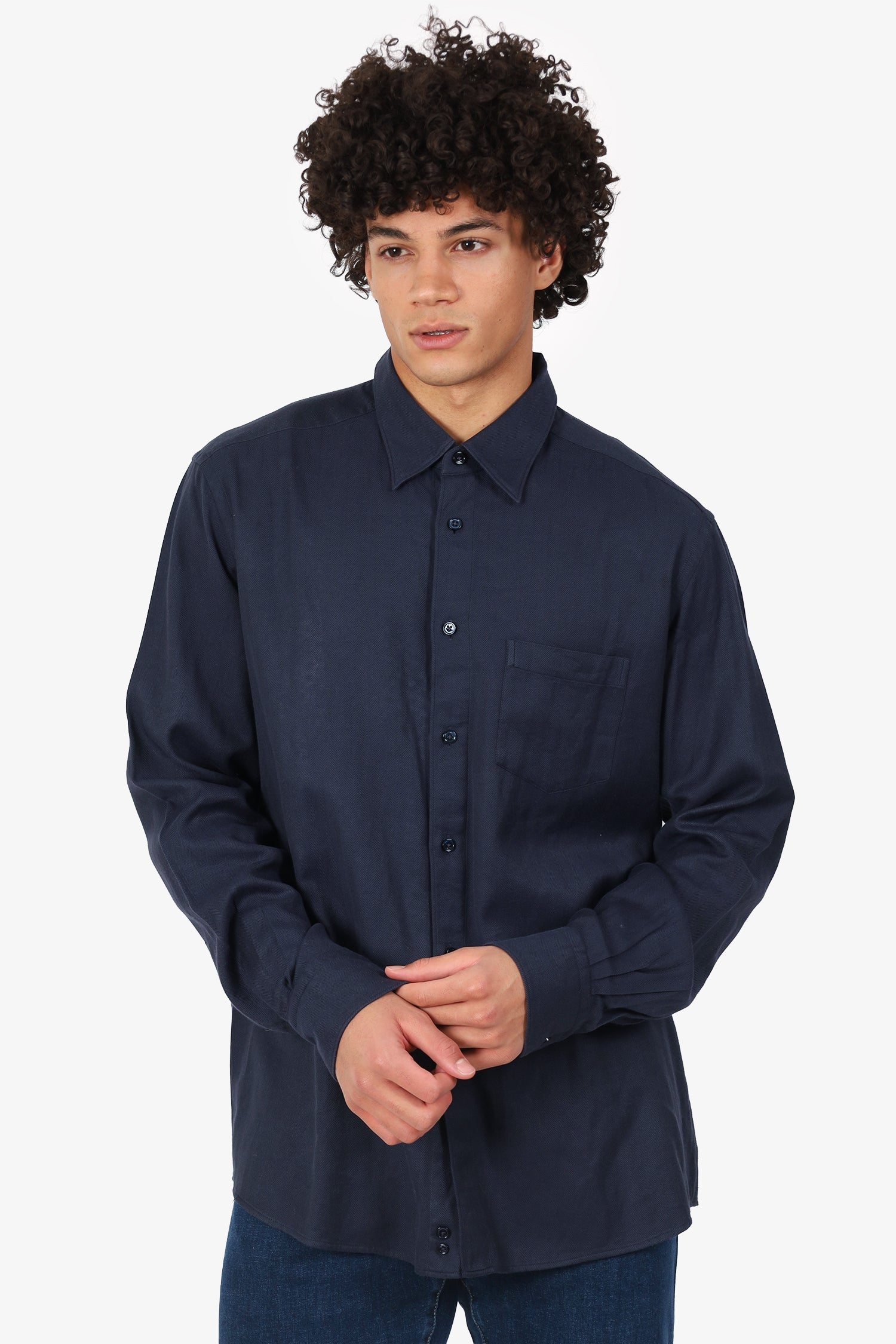 Ermenegildo Zegna Navy Cotton/Cashmere Button Down Shirt Size XXL Mens