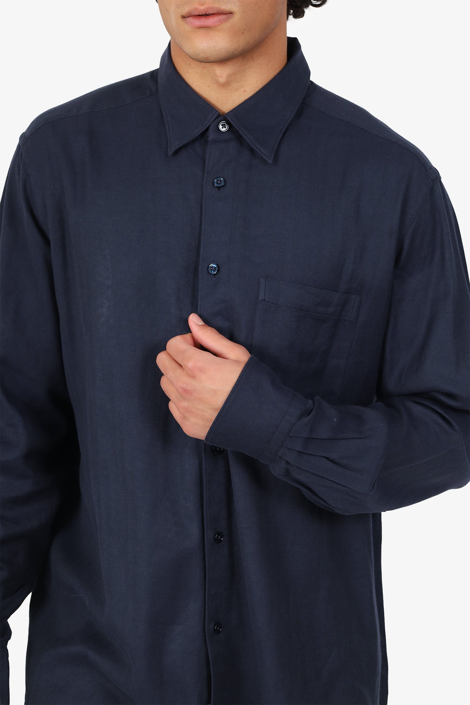 Ermenegildo Zegna Navy Cotton/Cashmere Button Down Shirt Size XXL Mens