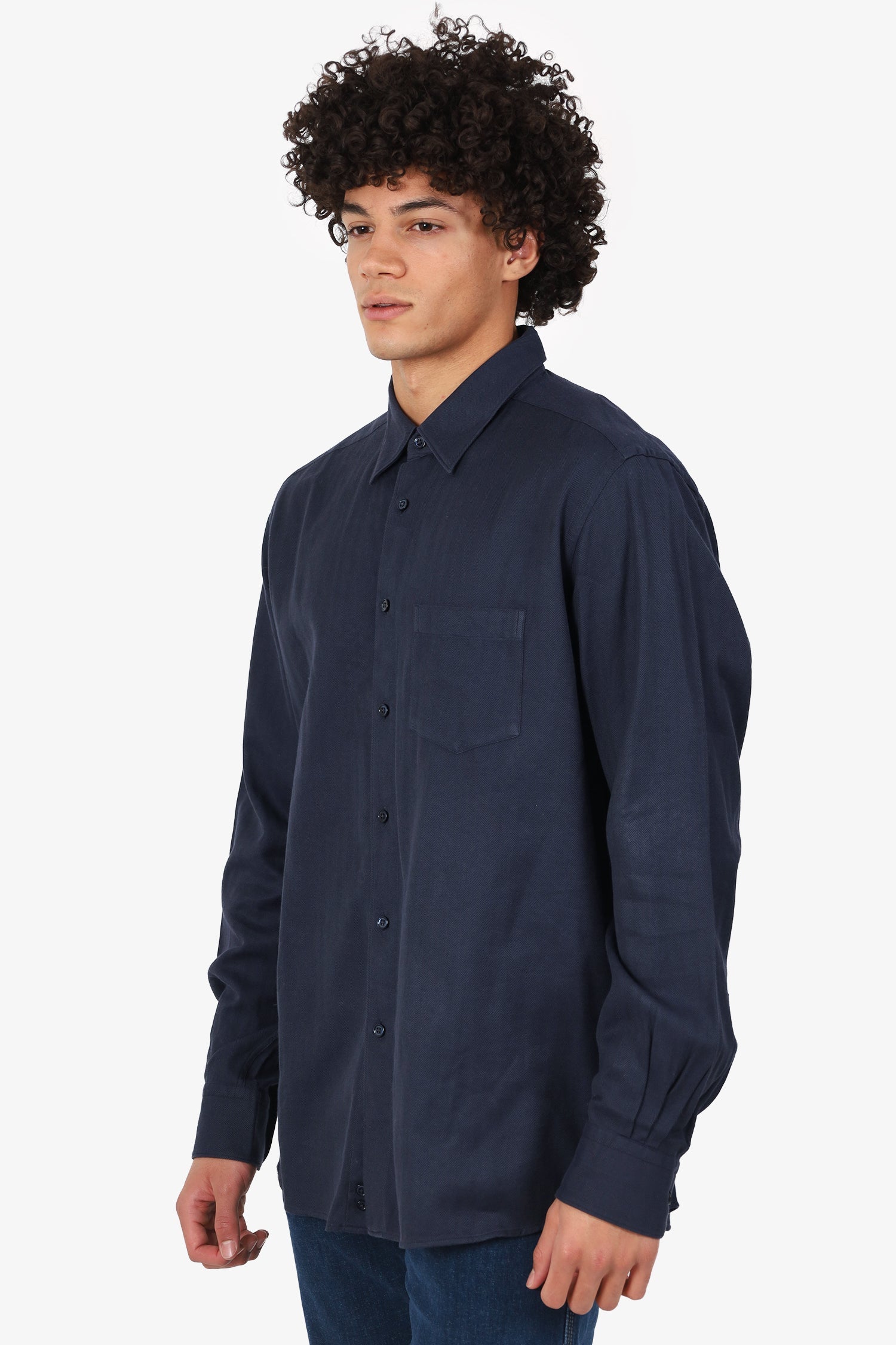 Ermenegildo Zegna Navy Cotton/Cashmere Button Down Shirt Size XXL Mens