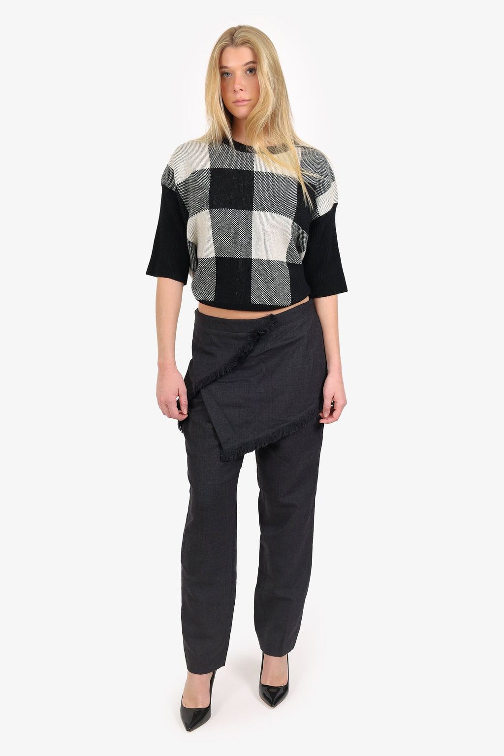 3.1 Phillip Lim Grey Wool Frayed Overlay Panel Pants Size 8