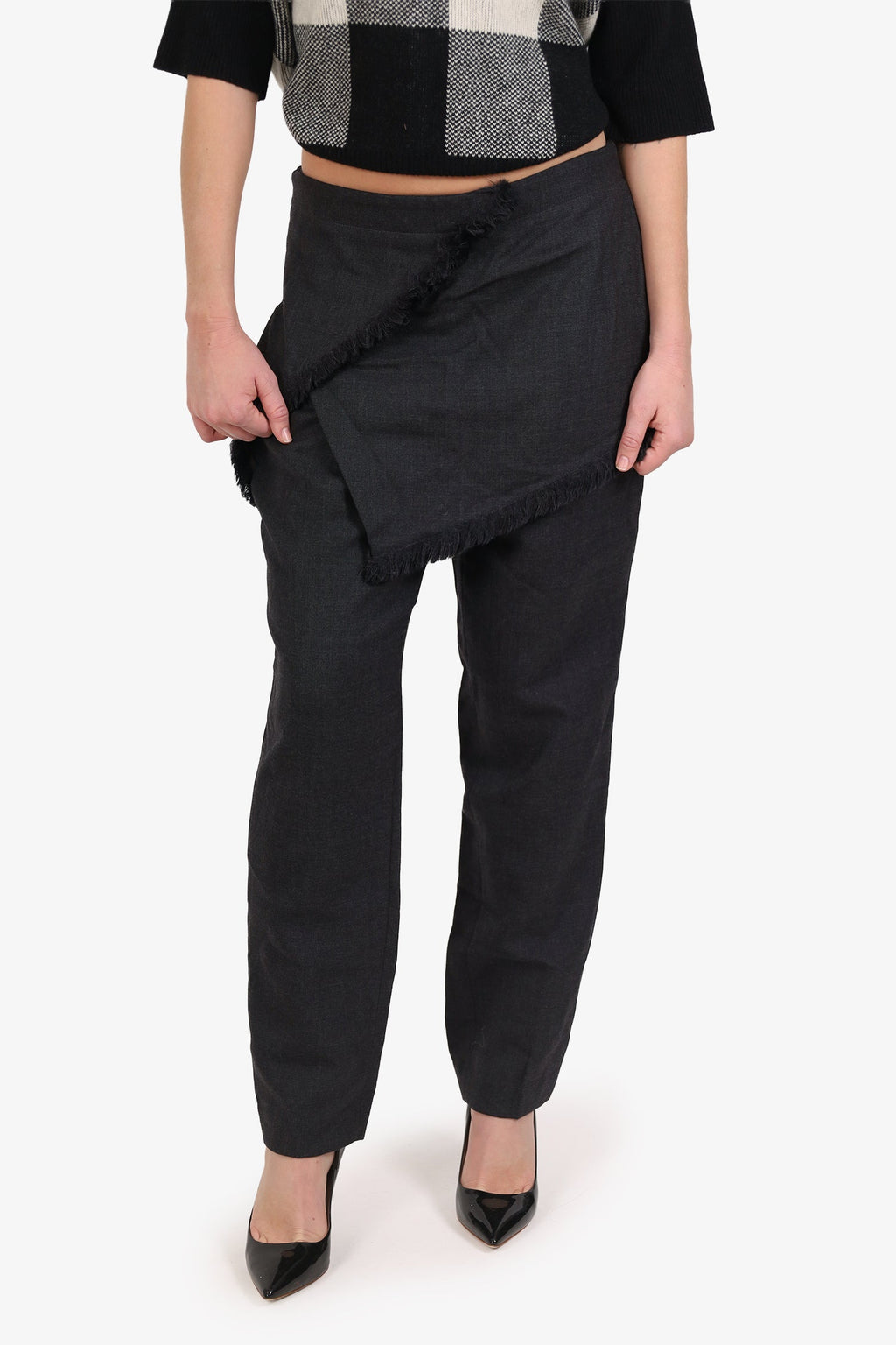 3.1 Phillip Lim Grey Wool Frayed Overlay Panel Pants Size 8