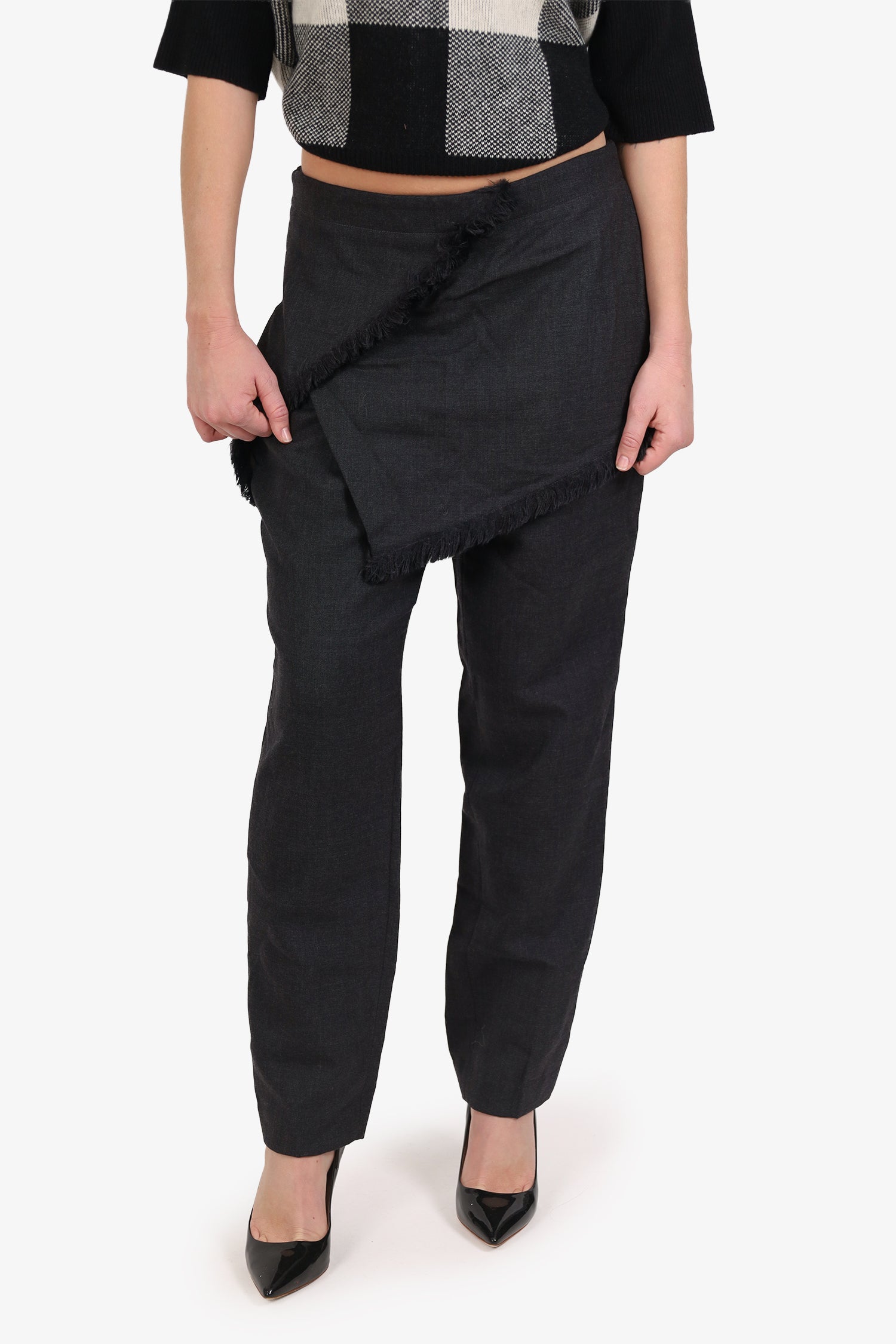 3.1 Phillip Lim Grey Wool Frayed Overlay Panel Pants Size 8