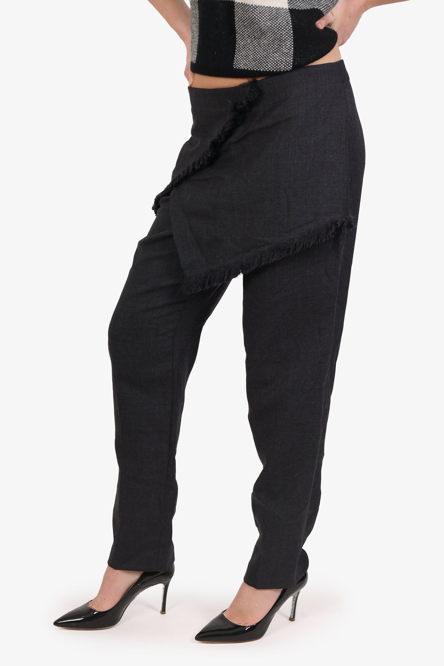 3.1 Phillip Lim Grey Wool Frayed Overlay Panel Pants Size 8